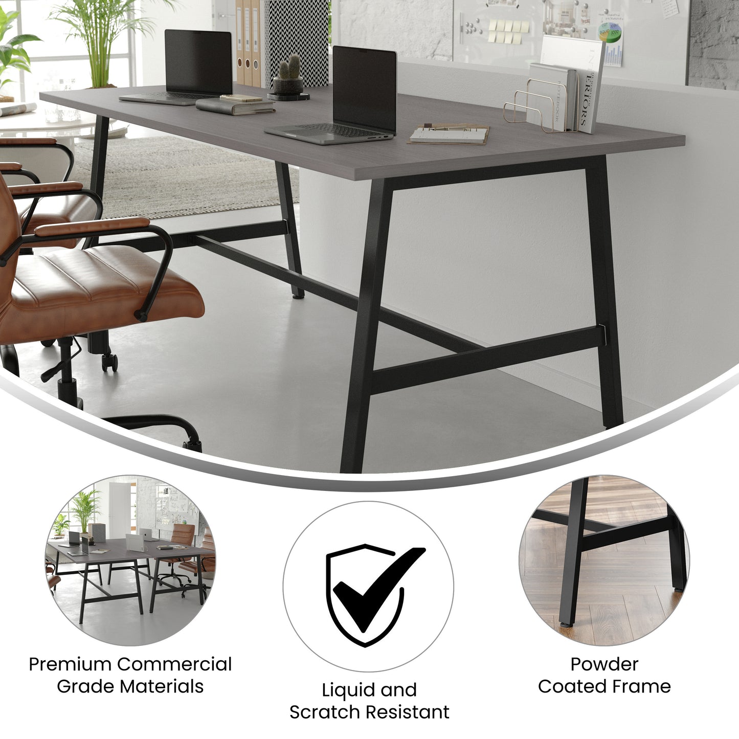 Redmond Commercial 72x36 Conference Table with 1" Thick Double Sided Laminate Table Top with PVC Edging and Heavy Duty A-Frame Steel Base, Gray Oak Gray Oak