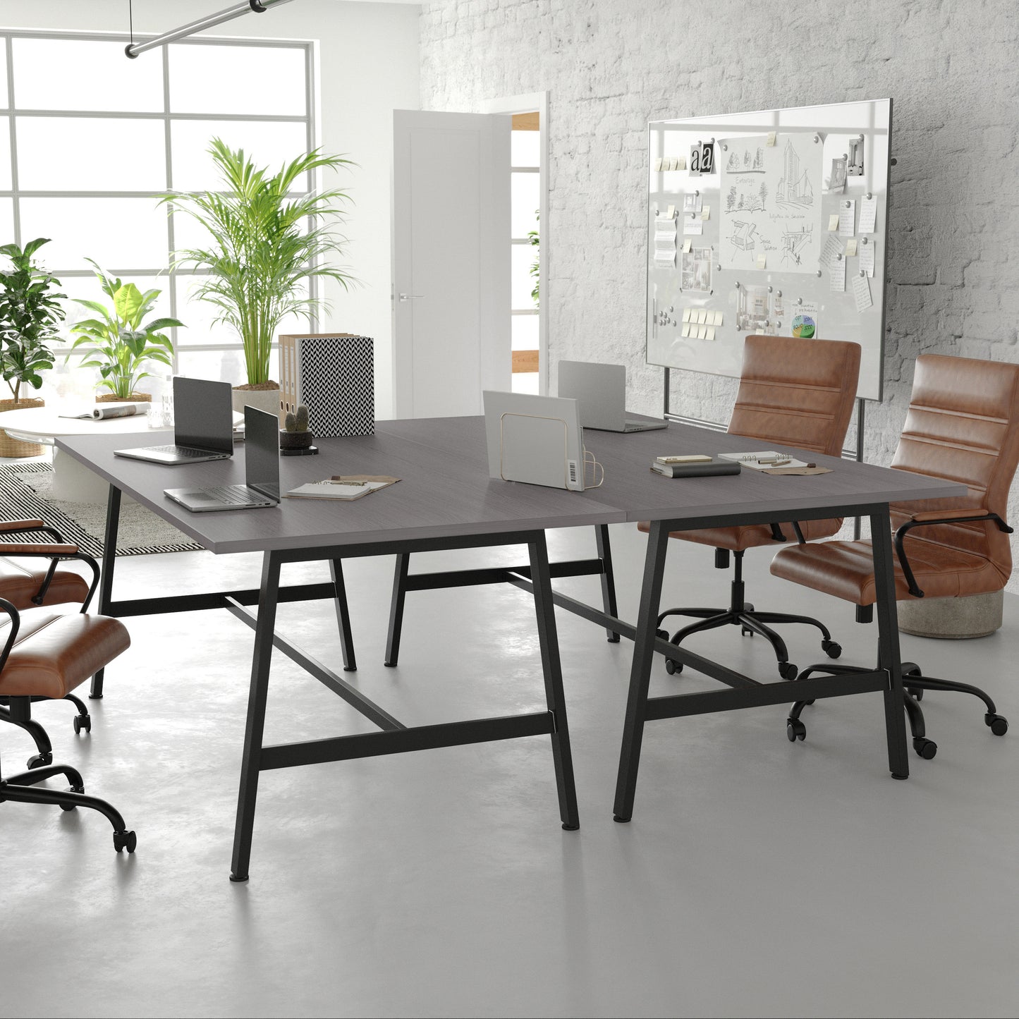 Redmond Commercial 72x36 Conference Table with 1" Thick Double Sided Laminate Table Top with PVC Edging and Heavy Duty A-Frame Steel Base, Gray Oak Gray Oak