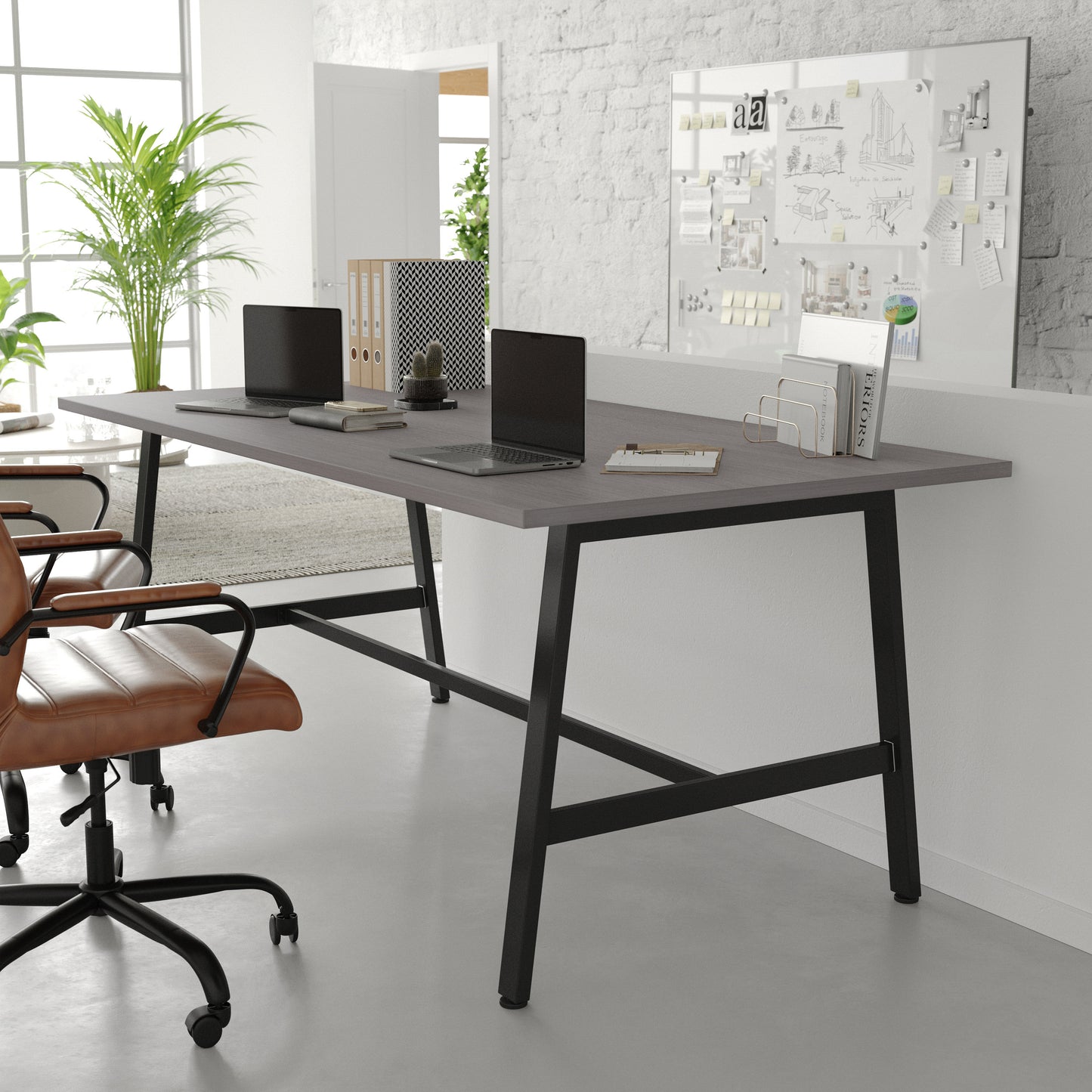 Redmond Commercial 72x36 Conference Table with 1" Thick Double Sided Laminate Table Top with PVC Edging and Heavy Duty A-Frame Steel Base, Gray Oak Gray Oak