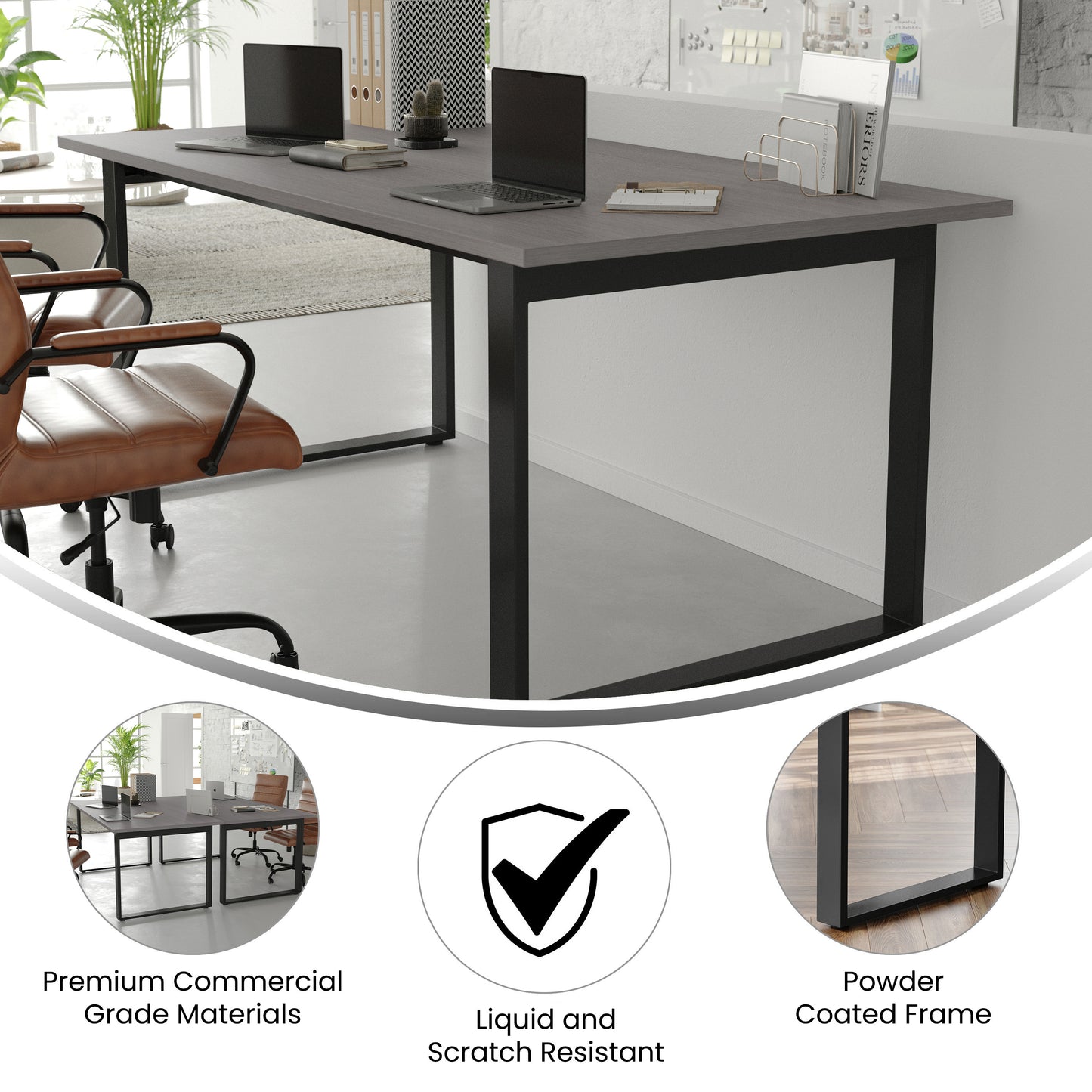 Redmond Commercial 72x36 Conference Table with 1" Thick Double Sided Laminate Table Top with PVC Edging and Heavy Duty U-Frame Steel Base, Gray Oak Gray Oak