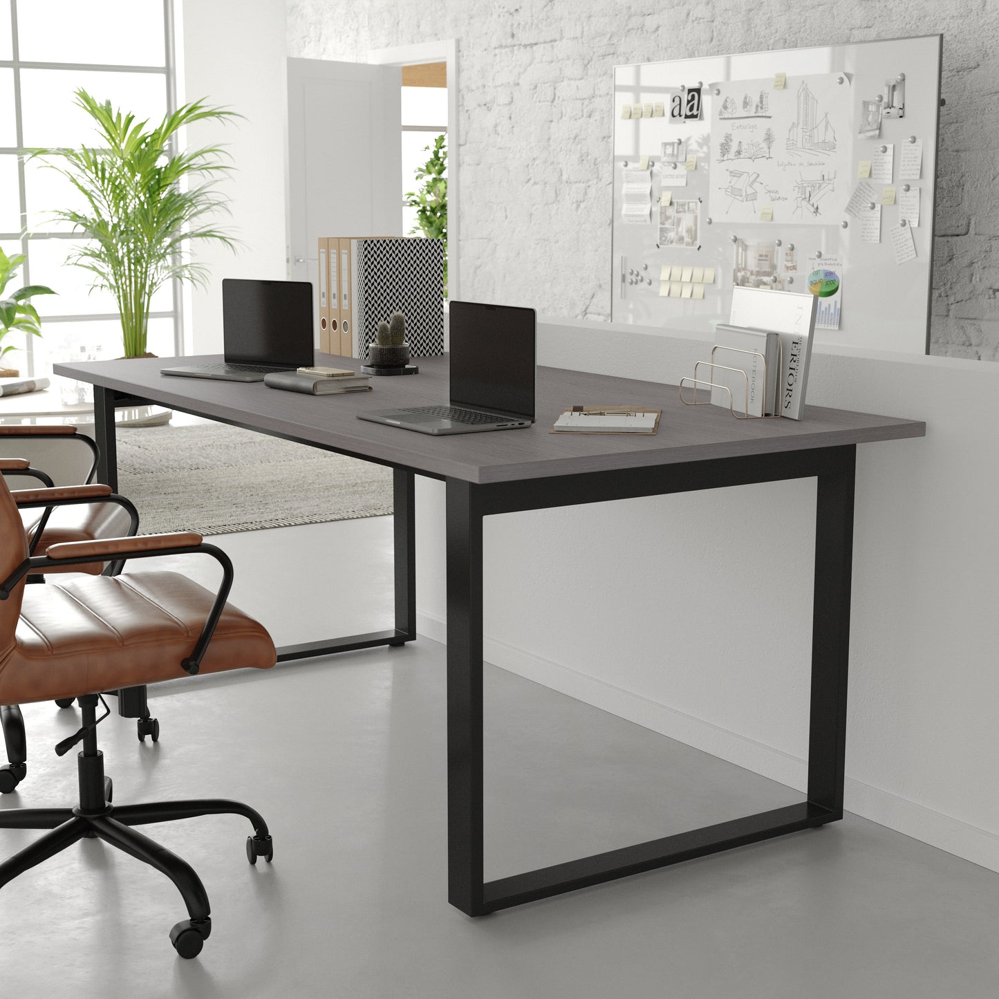 Redmond Commercial 72x36 Conference Table with 1" Thick Double Sided Laminate Table Top with PVC Edging and Heavy Duty U-Frame Steel Base, Gray Oak Gray Oak