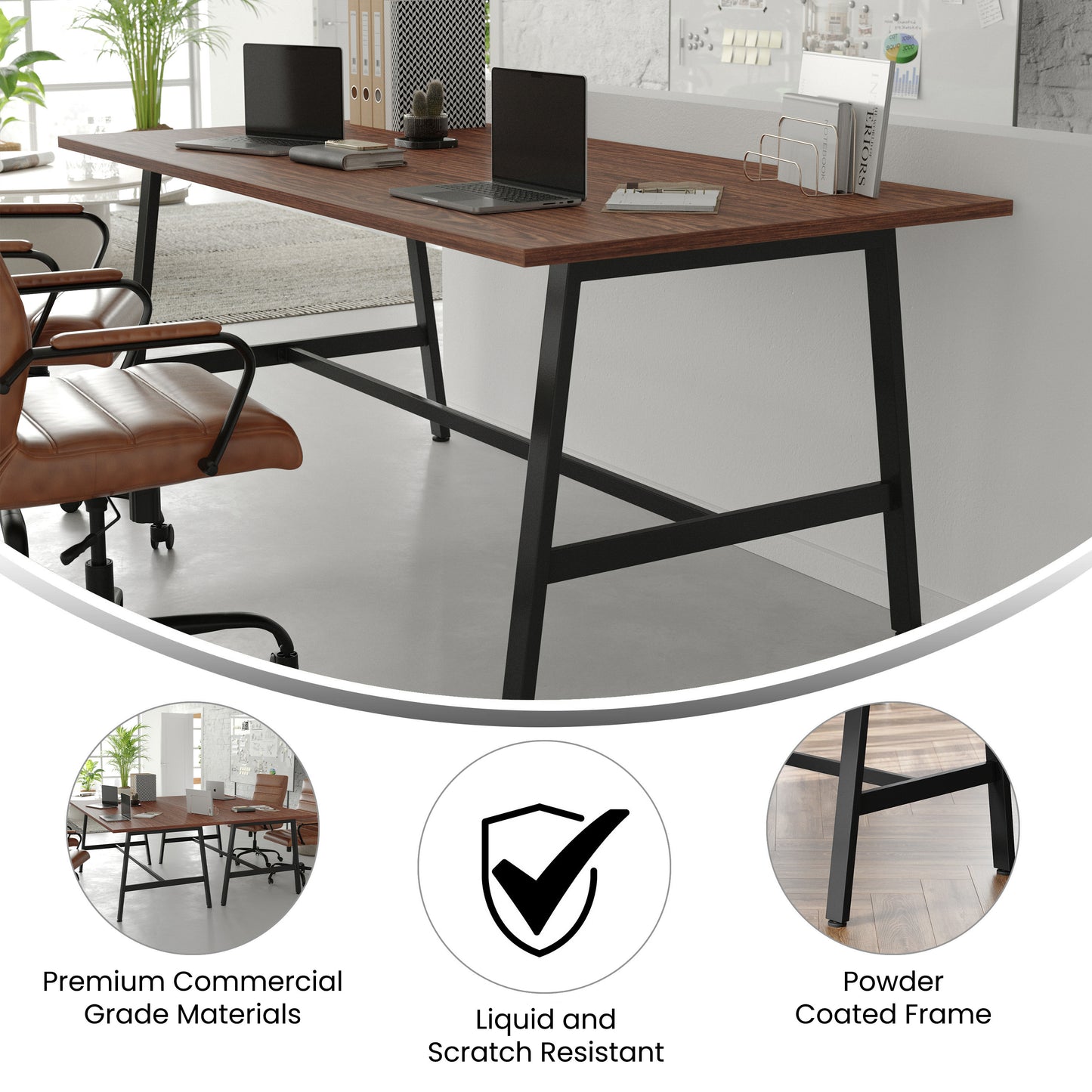Redmond Commercial 72x36 Conference Table with 1" Thick Double Sided Laminate Table Top with PVC Edging and Heavy Duty A-Frame Steel Base, Walnut Walnut