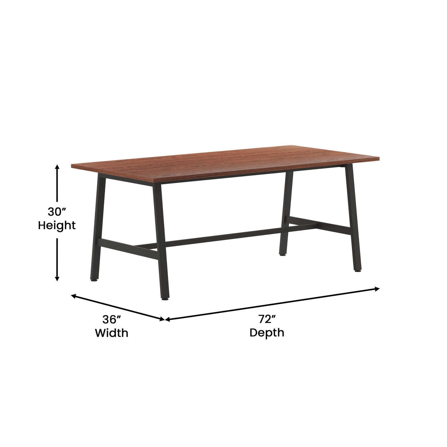 Redmond Commercial 72x36 Conference Table with 1" Thick Double Sided Laminate Table Top with PVC Edging and Heavy Duty A-Frame Steel Base, Walnut Walnut