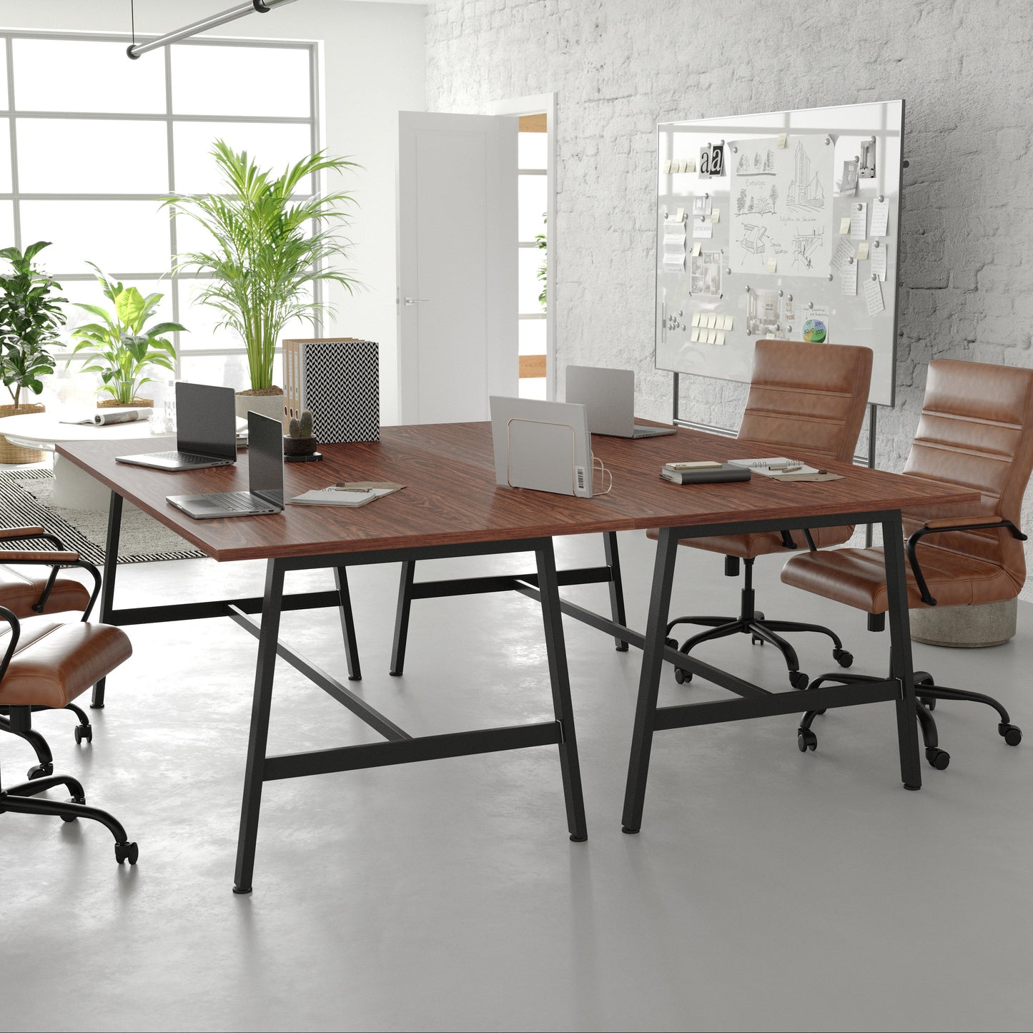Redmond Commercial 72x36 Conference Table with 1" Thick Double Sided Laminate Table Top with PVC Edging and Heavy Duty A-Frame Steel Base, Walnut Walnut