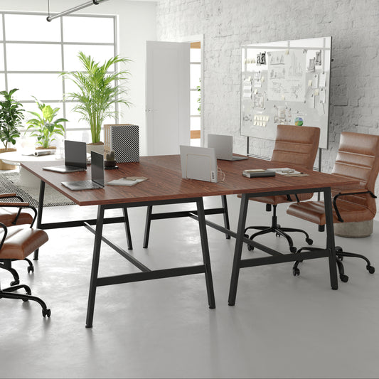 Redmond Commercial 72x36 Conference Table with 1" Thick Double Sided Laminate Table Top with PVC Edging and Heavy Duty A-Frame Steel Base, Walnut Walnut