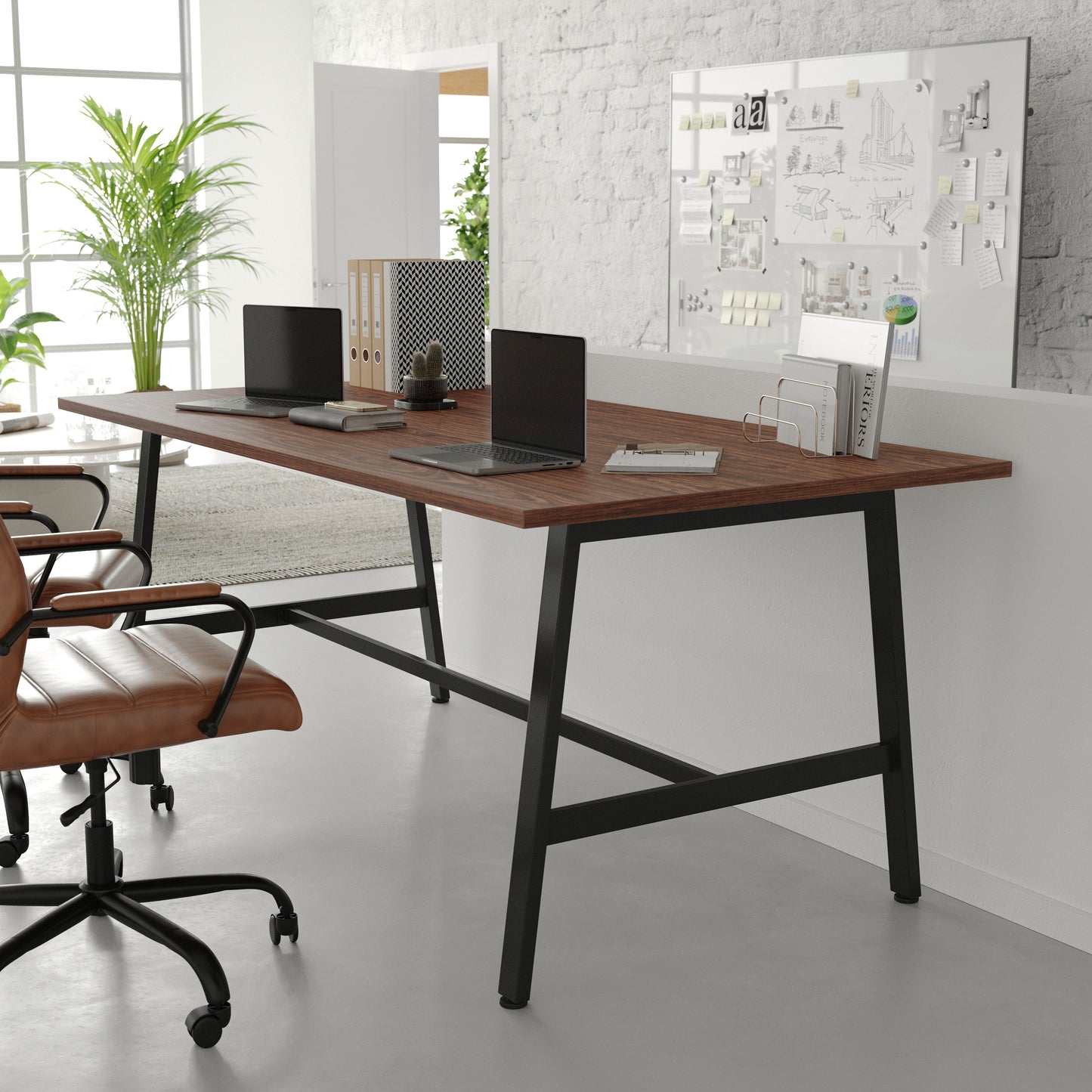 Redmond Commercial 72x36 Conference Table with 1" Thick Double Sided Laminate Table Top with PVC Edging and Heavy Duty A-Frame Steel Base, Walnut Walnut