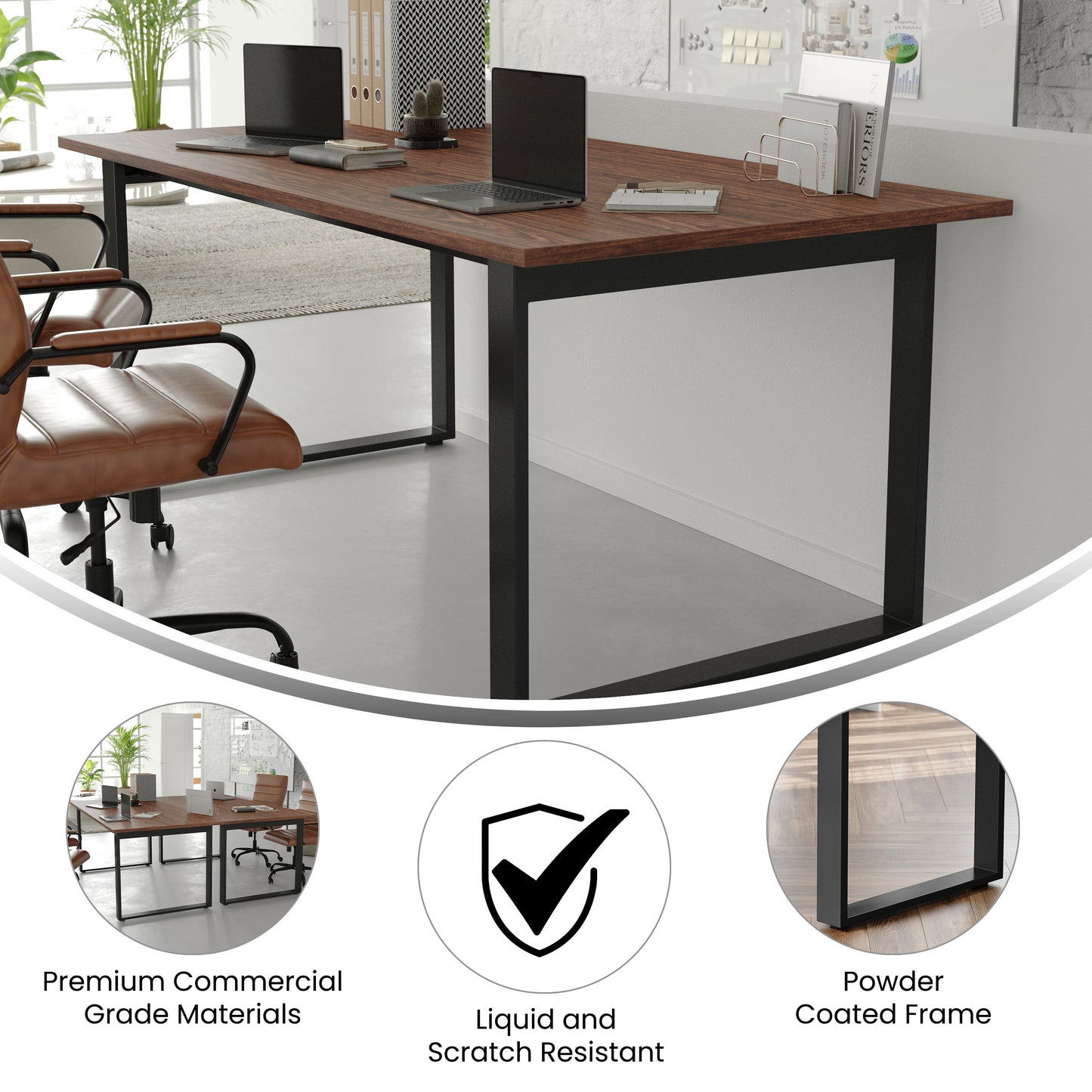 Redmond Commercial 72x36 Conference Table with 1" Thick Double Sided Laminate Table Top with PVC Edging and Heavy Duty U-Frame Steel Base, Walnut Walnut