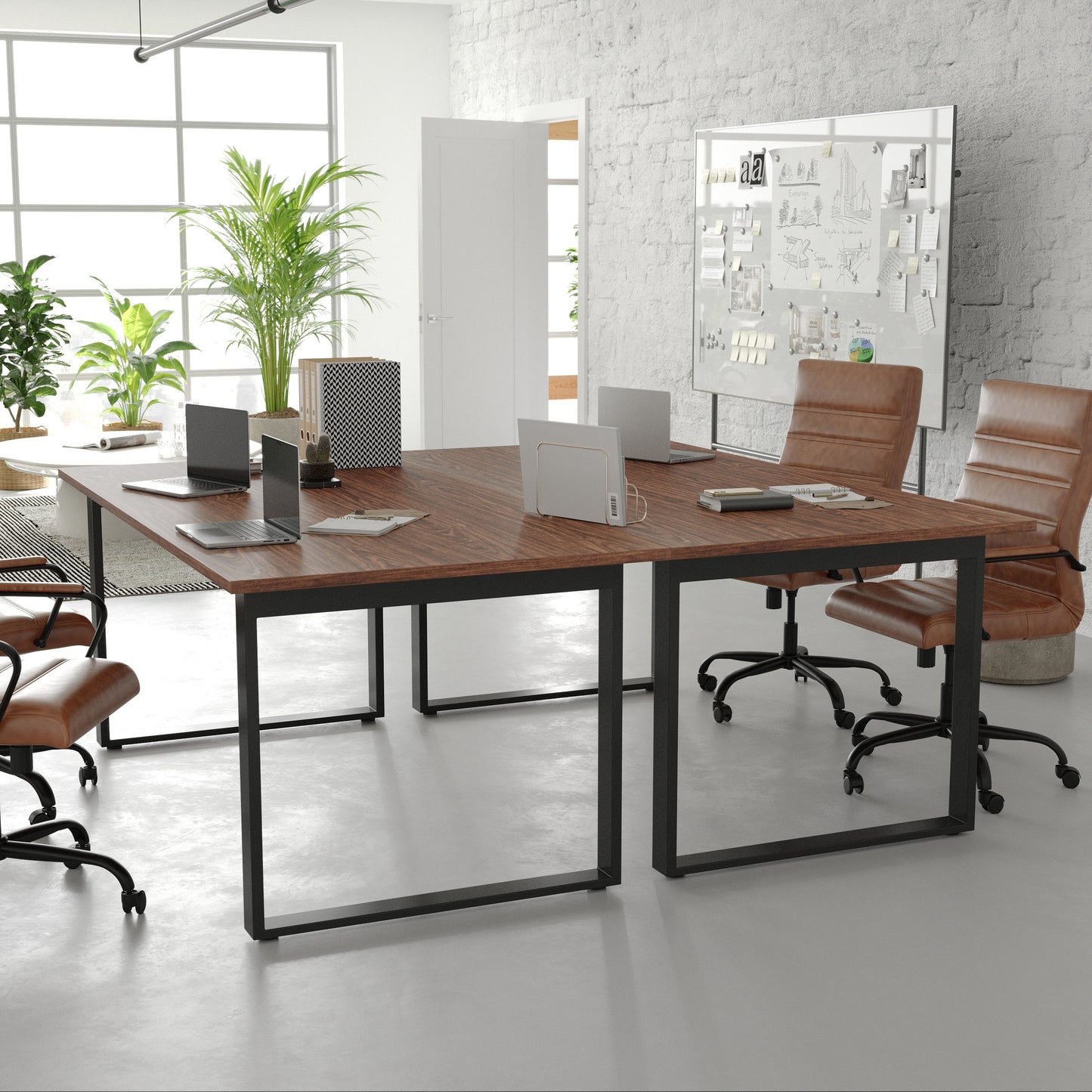 Redmond Commercial 72x36 Conference Table with 1" Thick Double Sided Laminate Table Top with PVC Edging and Heavy Duty U-Frame Steel Base, Walnut Walnut