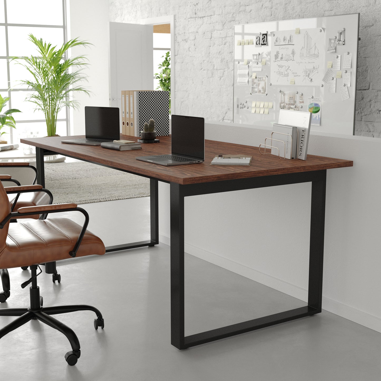 Redmond Commercial 72x36 Conference Table with 1" Thick Double Sided Laminate Table Top with PVC Edging and Heavy Duty U-Frame Steel Base, Walnut Walnut