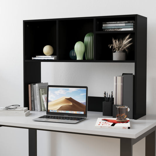 Lotus Desktop Bookshelf Storage Organizer with Multiple Cubbies in Black Black NAN-17295-BK-GG