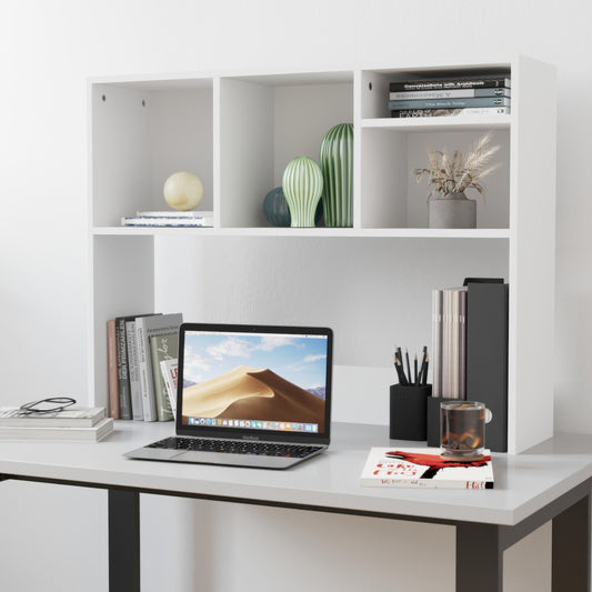 Lotus Desktop Bookshelf Storage Organizer with Multiple Cubbies in White White NAN-17295-WH-GG