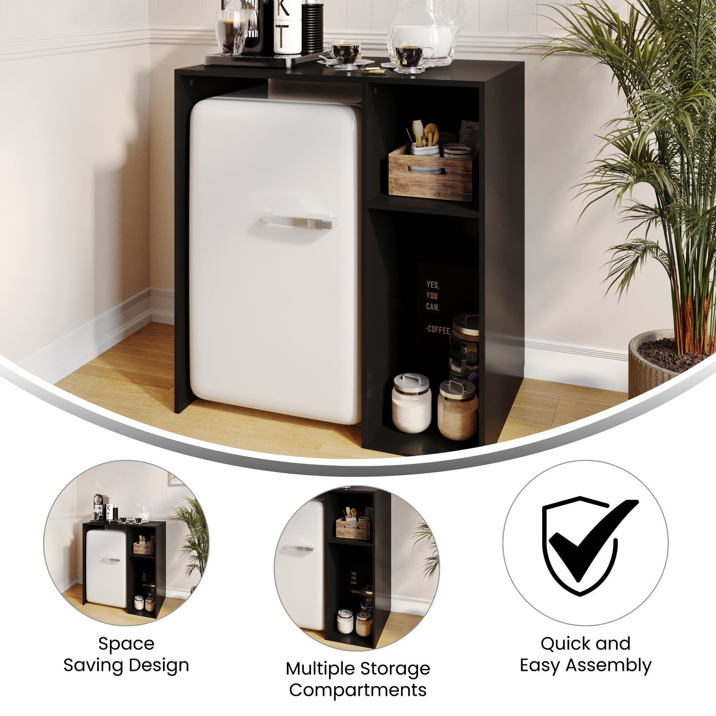 Lotus Mini Fridge Bookshelf Storage Station Organizer with Cubbies in Black Black