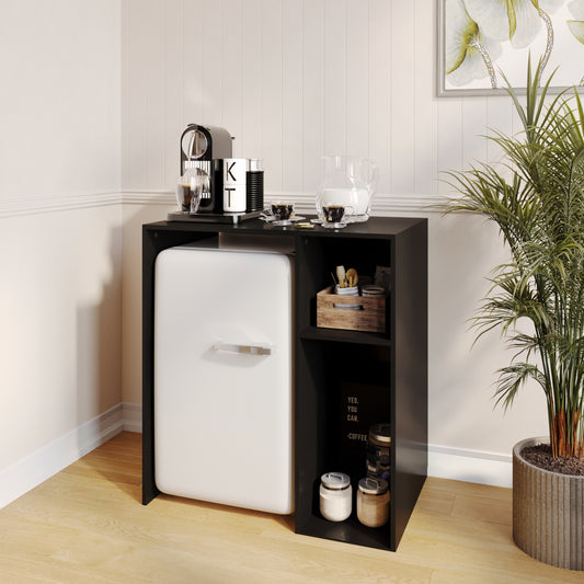 Lotus Mini Fridge Bookshelf Storage Station Organizer with Cubbies in Black Black