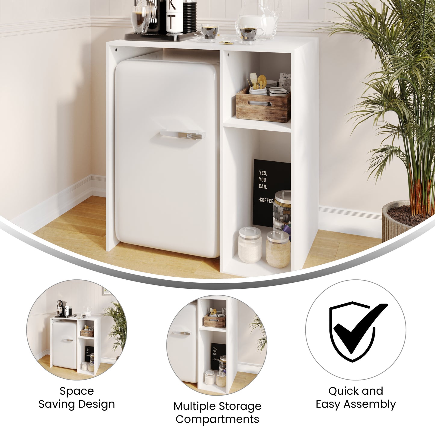 Lotus Mini Fridge Bookshelf Storage Station Organizer with Cubbies in White White
