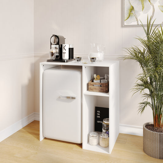 Lotus Mini Fridge Bookshelf Storage Station Organizer with Cubbies in White White