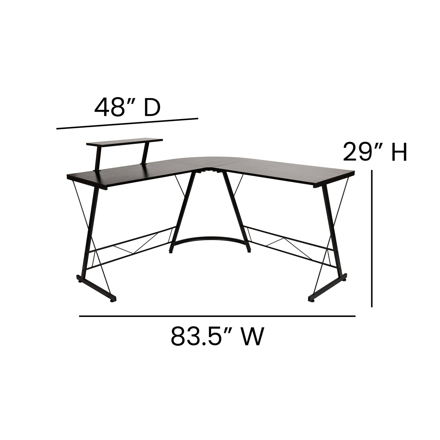 Ginny L-Shaped Desk 71.5" Computer Corner Desk, Home Office Corner Desk, Gaming Desk, Space Saving, Easy to Assemble, Black/Black Black Top/Black Frame