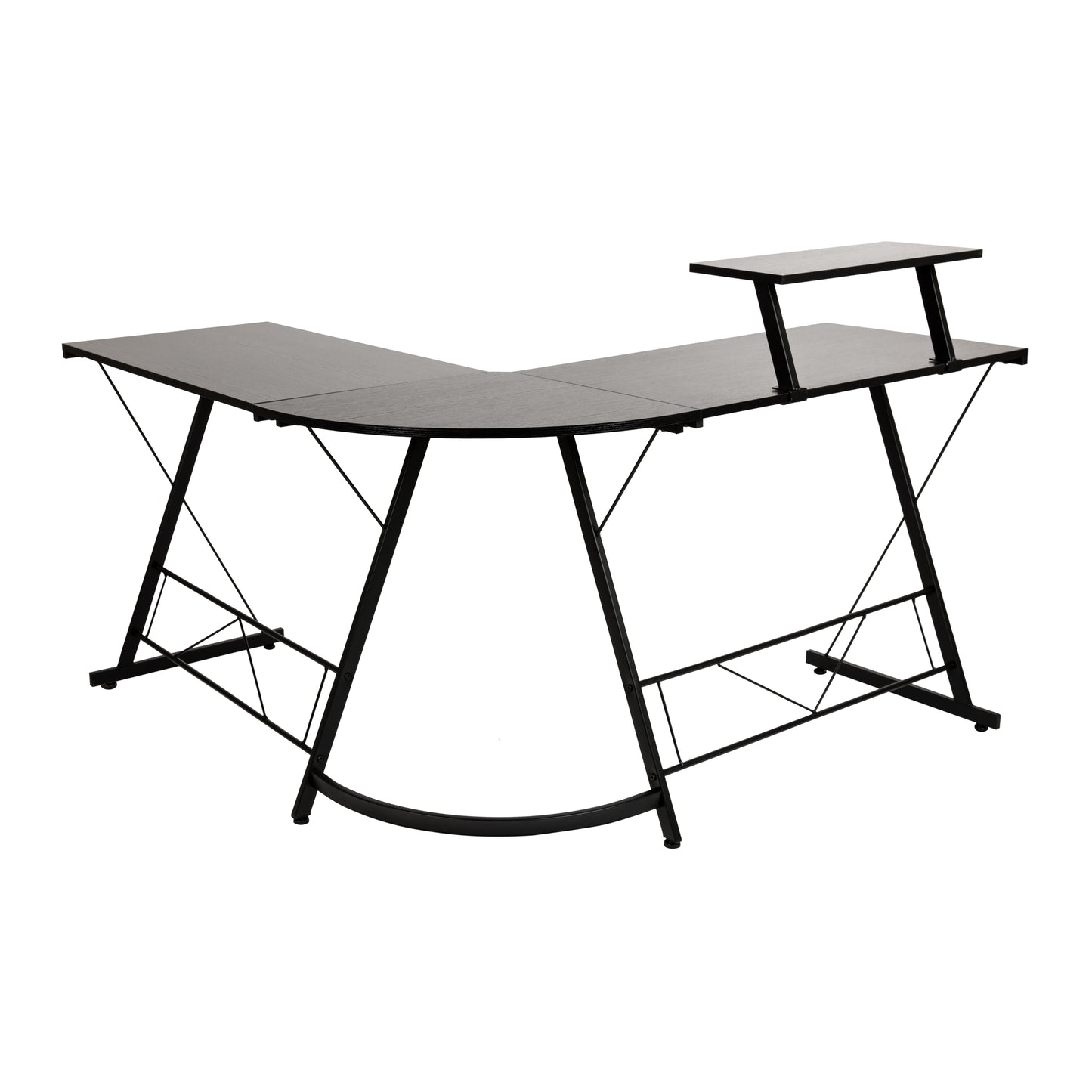 Ginny L-Shaped Desk 71.5" Computer Corner Desk, Home Office Corner Desk, Gaming Desk, Space Saving, Easy to Assemble, Black/Black Black Top/Black Frame