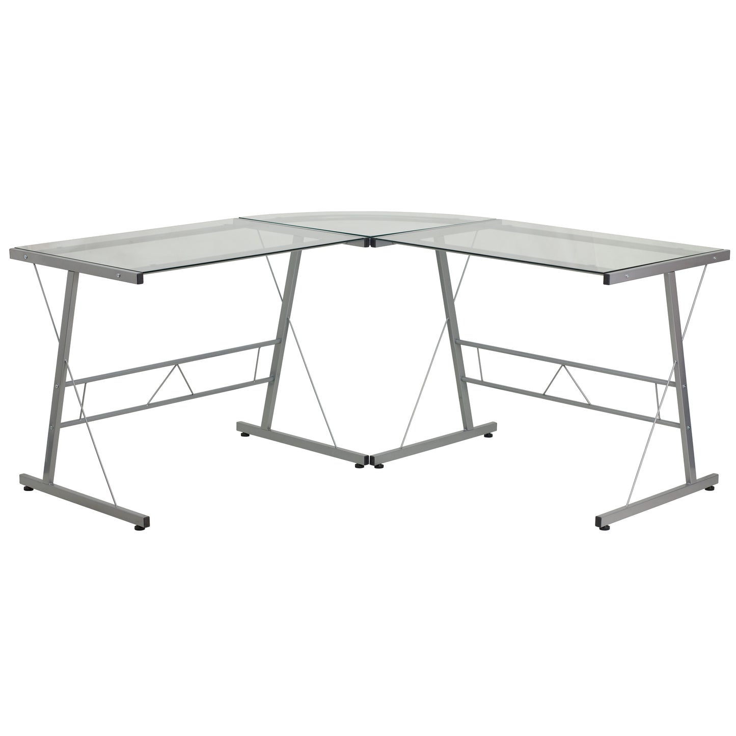 Ginny L-Shaped Desk 83.5" Computer Corner Desk, Gaming Corner Desk, Home Office Corner Desk, Gaming Desk, Easy to Assemble, Clear Clear Top/Silver Frame