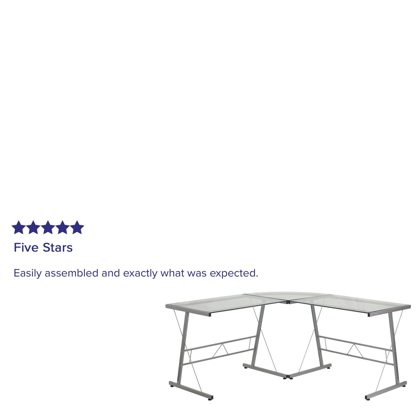 Ginny L-Shaped Desk 83.5" Computer Corner Desk, Gaming Corner Desk, Home Office Corner Desk, Gaming Desk, Easy to Assemble, Clear Clear Top/Silver Frame