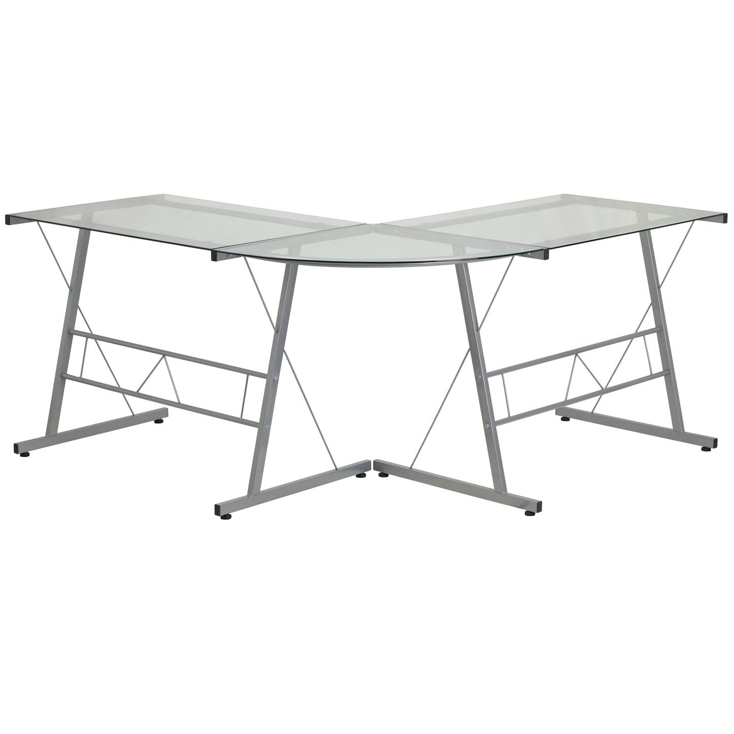 Ginny L-Shaped Desk 83.5" Computer Corner Desk, Gaming Corner Desk, Home Office Corner Desk, Gaming Desk, Easy to Assemble, Clear Clear Top/Silver Frame
