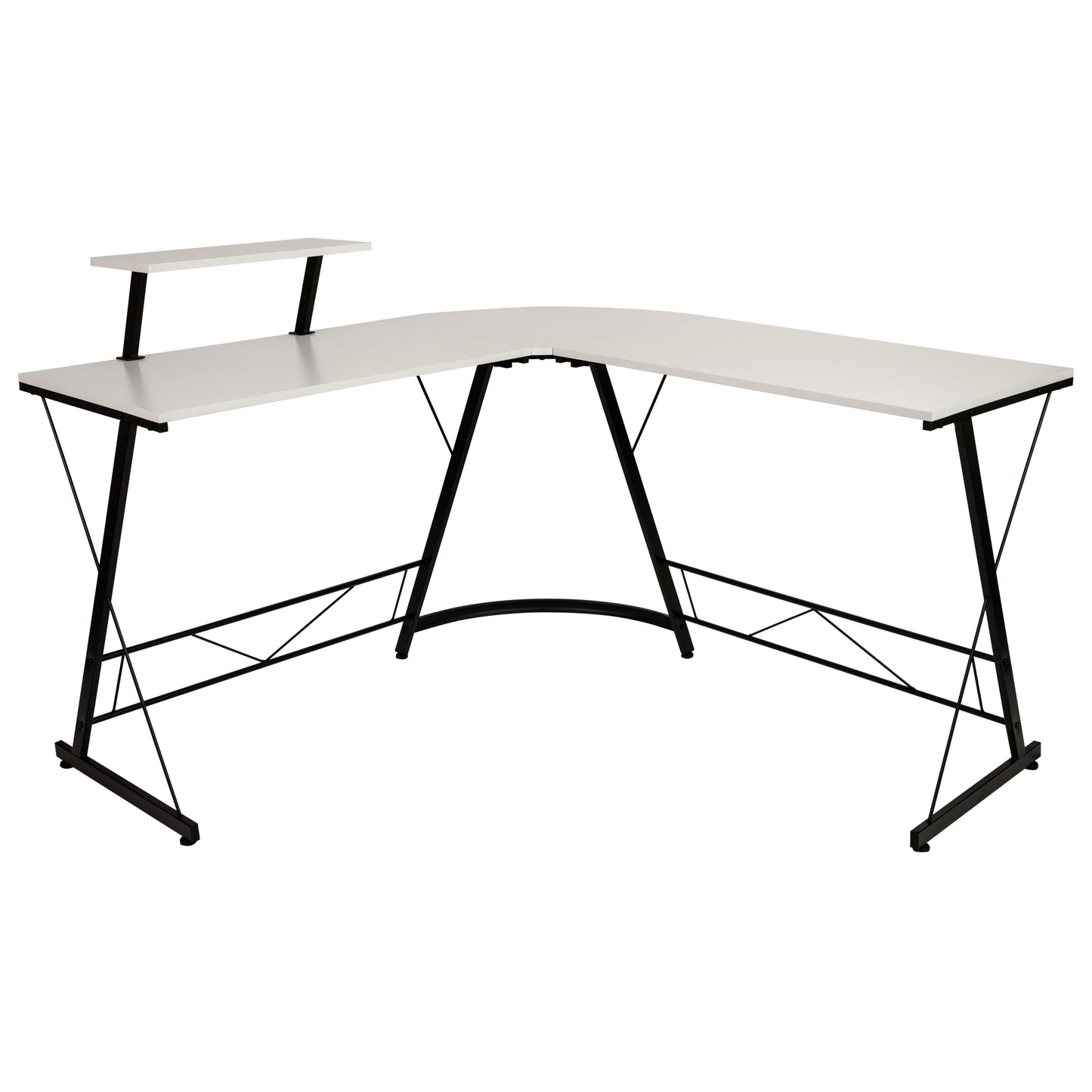 Ginny L-Shaped Desk 71.5" Computer Corner Desk, Home Office Corner Desk, Gaming Desk, Space Saving, Easy to Assemble, White/Black White Top/Black Frame