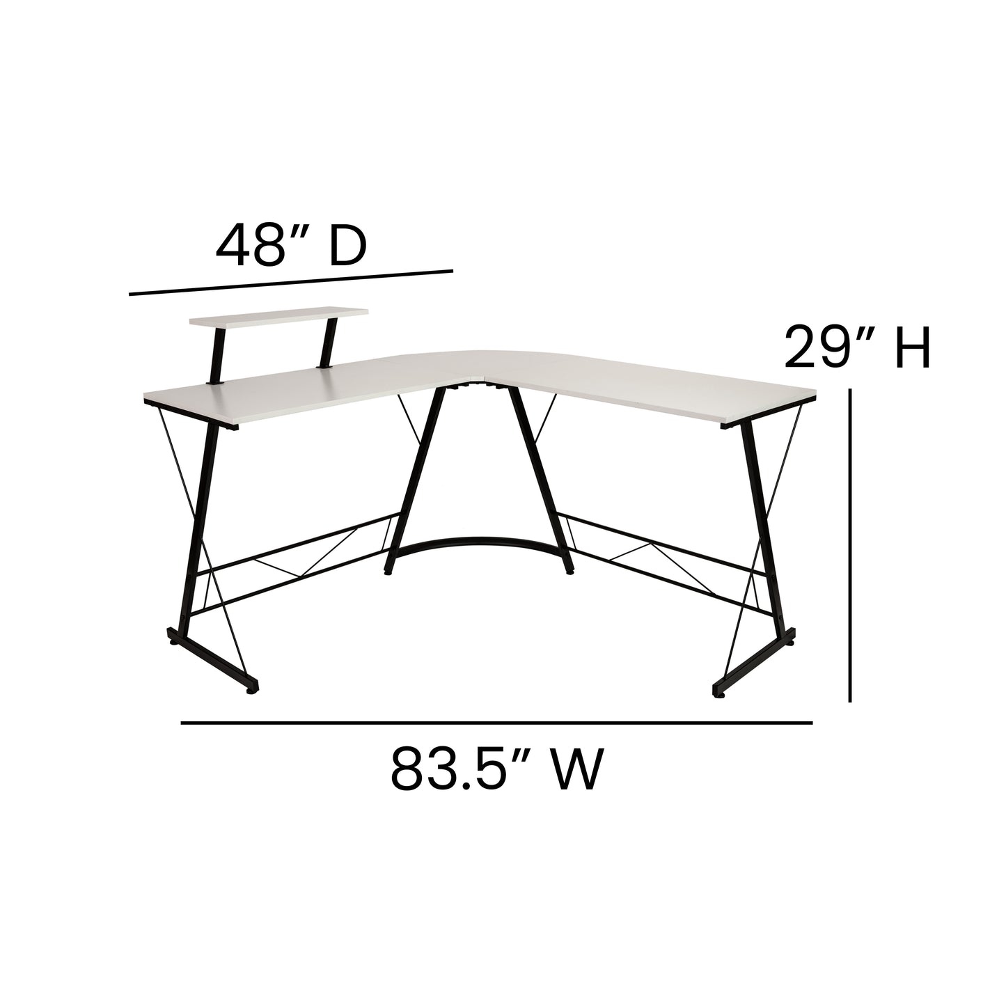 Ginny L-Shaped Desk 71.5" Computer Corner Desk, Home Office Corner Desk, Gaming Desk, Space Saving, Easy to Assemble, White/Black White Top/Black Frame