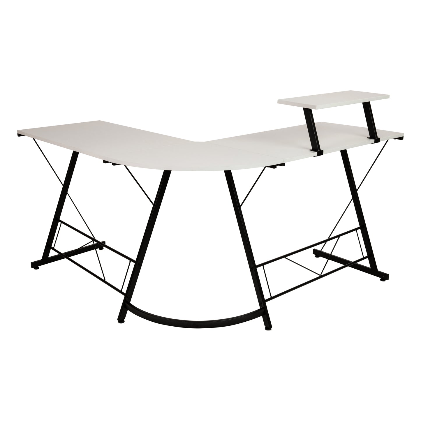 Ginny L-Shaped Desk 71.5" Computer Corner Desk, Home Office Corner Desk, Gaming Desk, Space Saving, Easy to Assemble, White/Black White Top/Black Frame