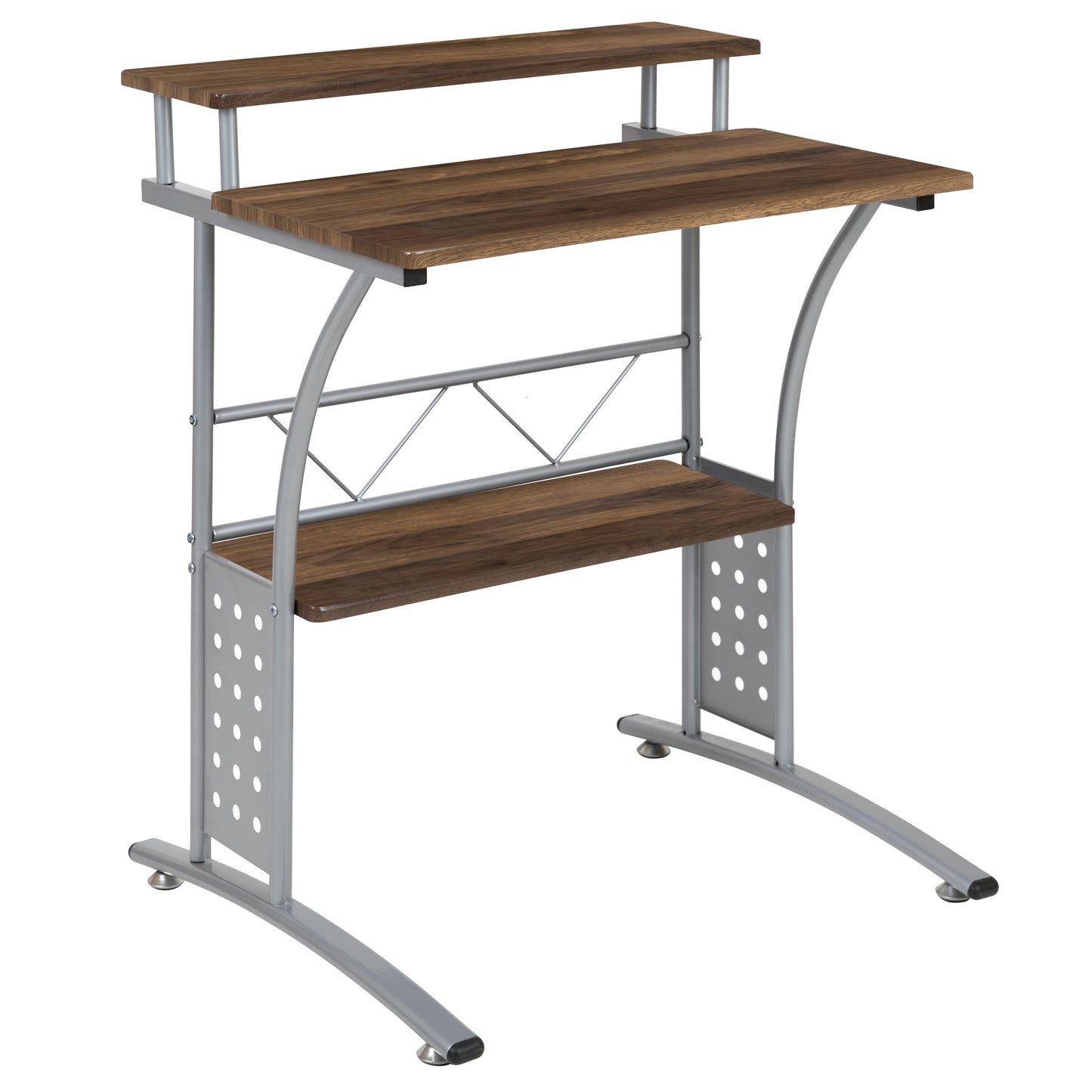 Clifton Rustic Walnut Computer Desk with Top and Lower Storage Shelves Rustic Walnut