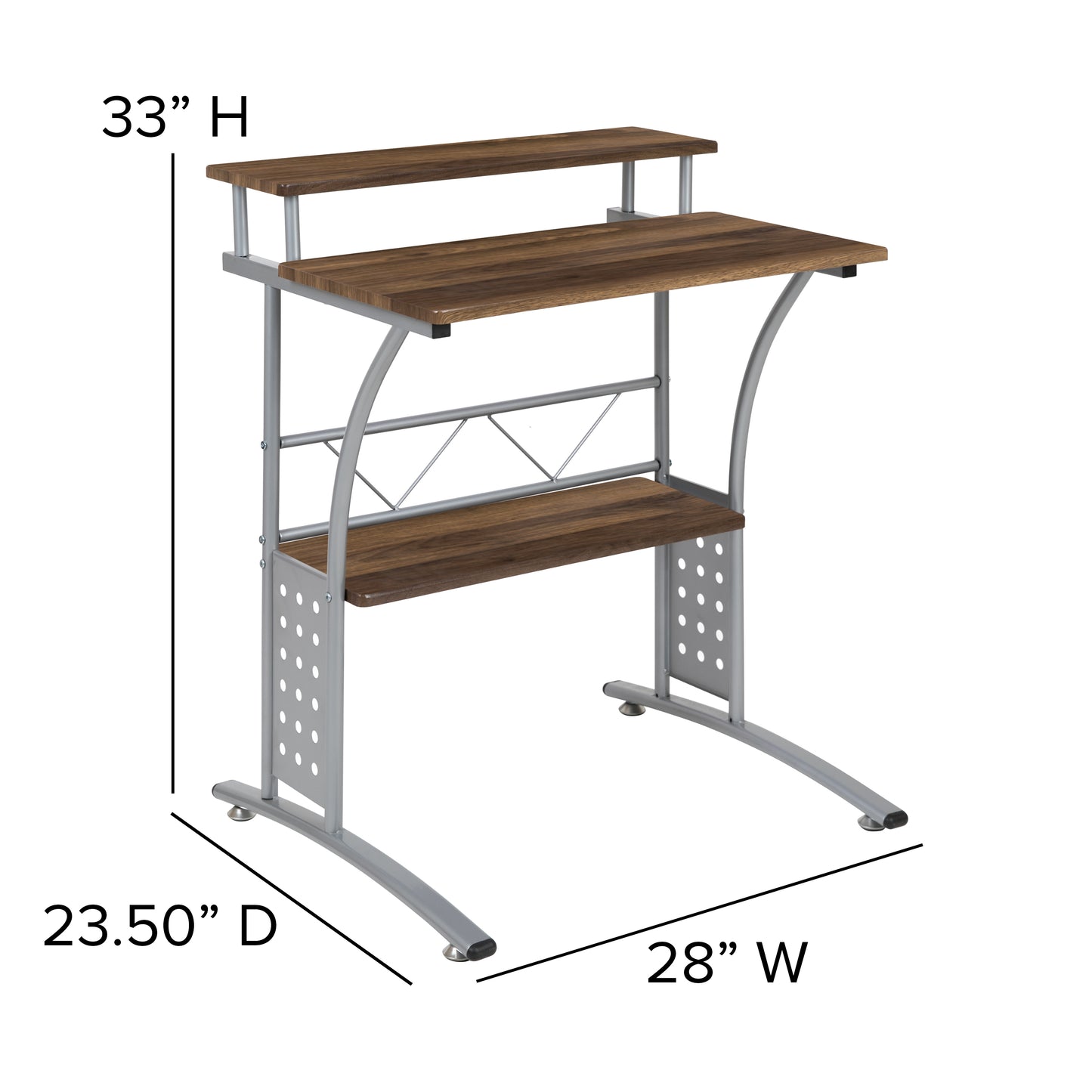 Clifton Rustic Walnut Computer Desk with Top and Lower Storage Shelves Rustic Walnut