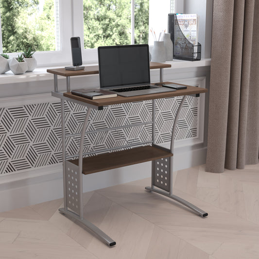 Clifton Rustic Walnut Computer Desk with Top and Lower Storage Shelves Rustic Walnut NAN-CLIFTON-RU-GG