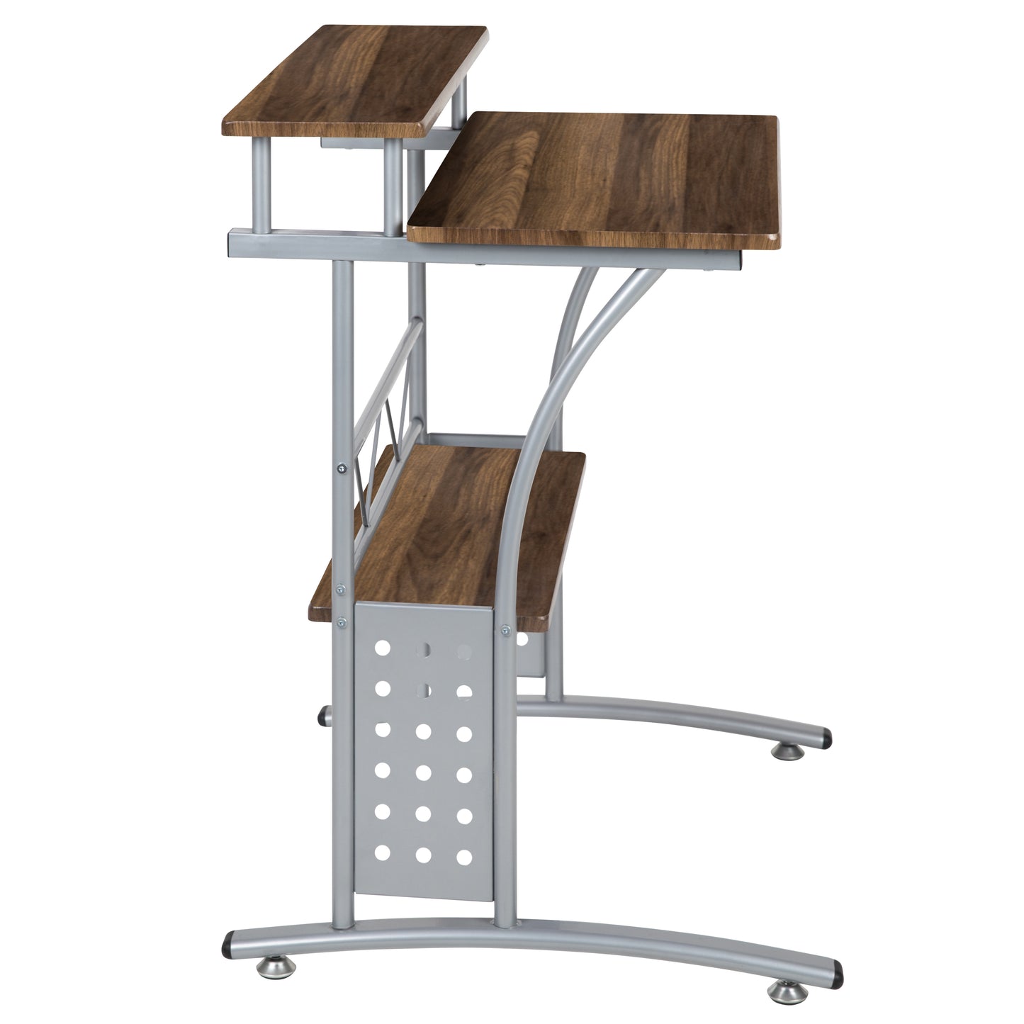 Clifton Rustic Walnut Computer Desk with Top and Lower Storage Shelves Rustic Walnut