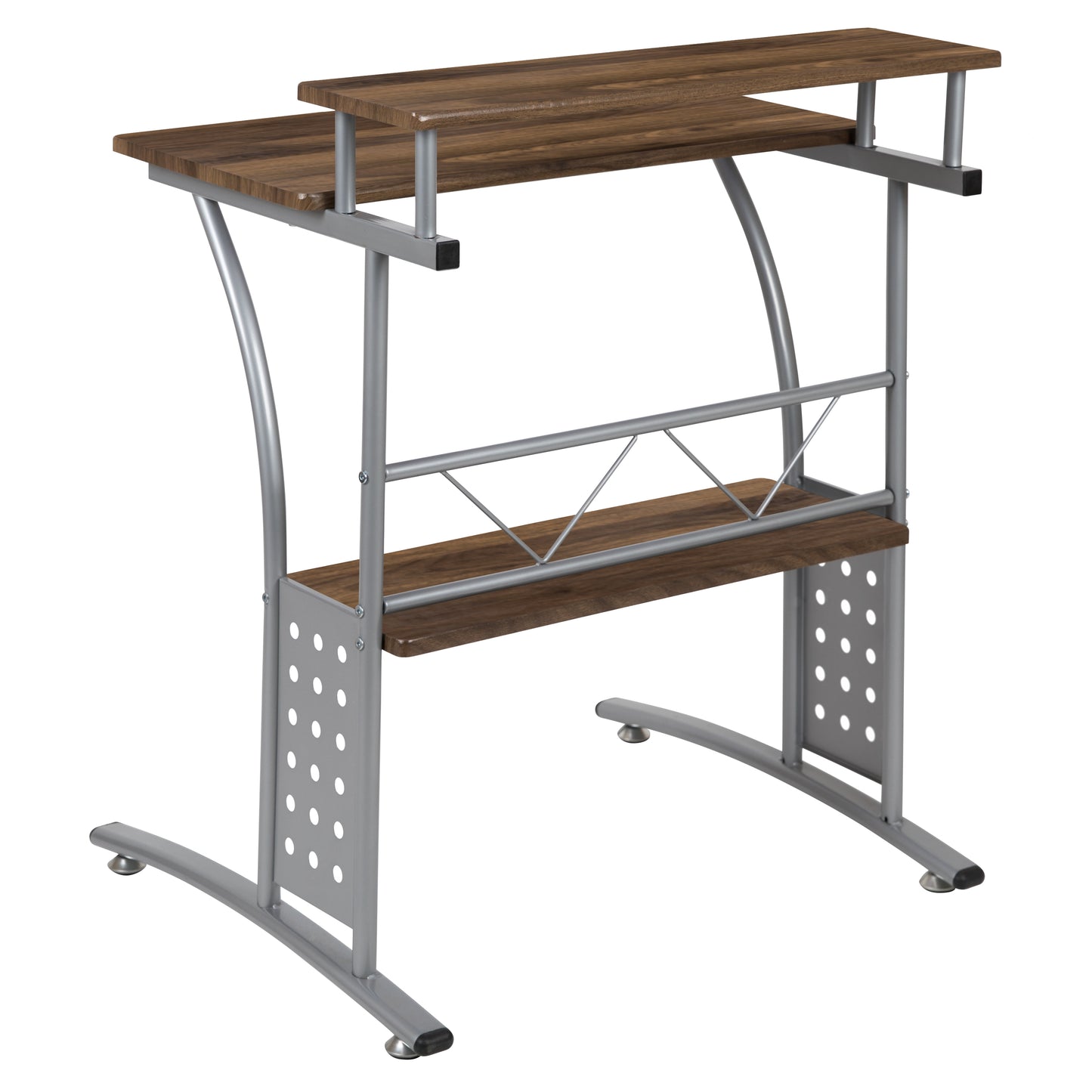 Clifton Rustic Walnut Computer Desk with Top and Lower Storage Shelves Rustic Walnut