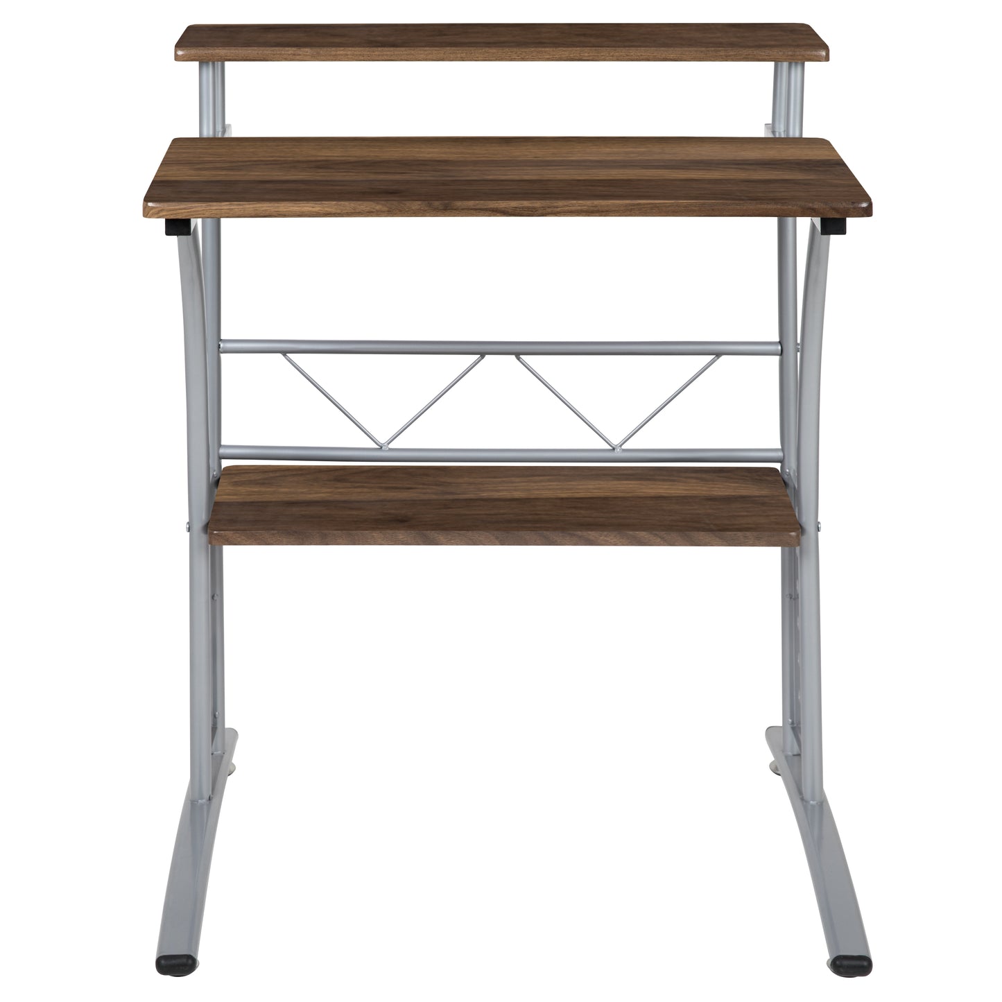 Clifton Rustic Walnut Computer Desk with Top and Lower Storage Shelves Rustic Walnut