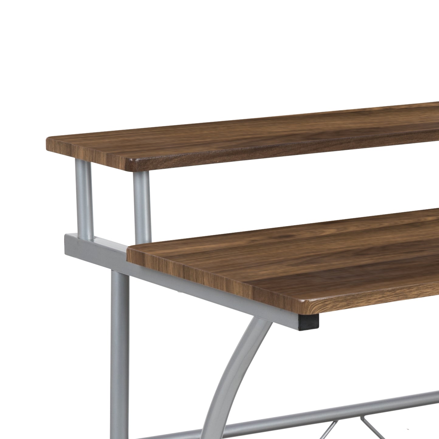 Clifton Rustic Walnut Computer Desk with Top and Lower Storage Shelves Rustic Walnut