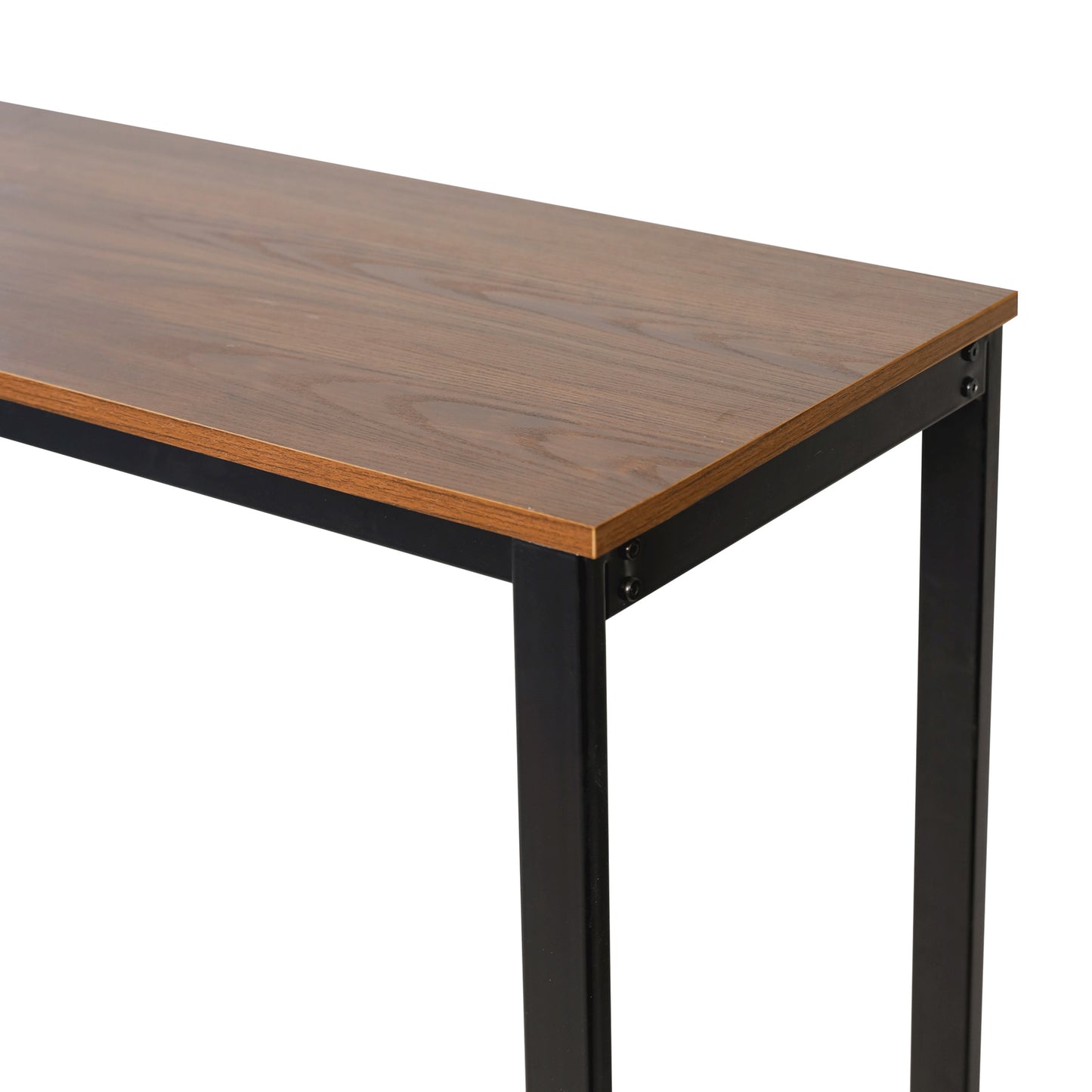Jura Metal Bar and Wine Table with 2 Slanted Shelves for Bottle Storage and Hanging Glass Storage, Black Frame with Walnut Melamine Table Top Walnut Top/Black Frame