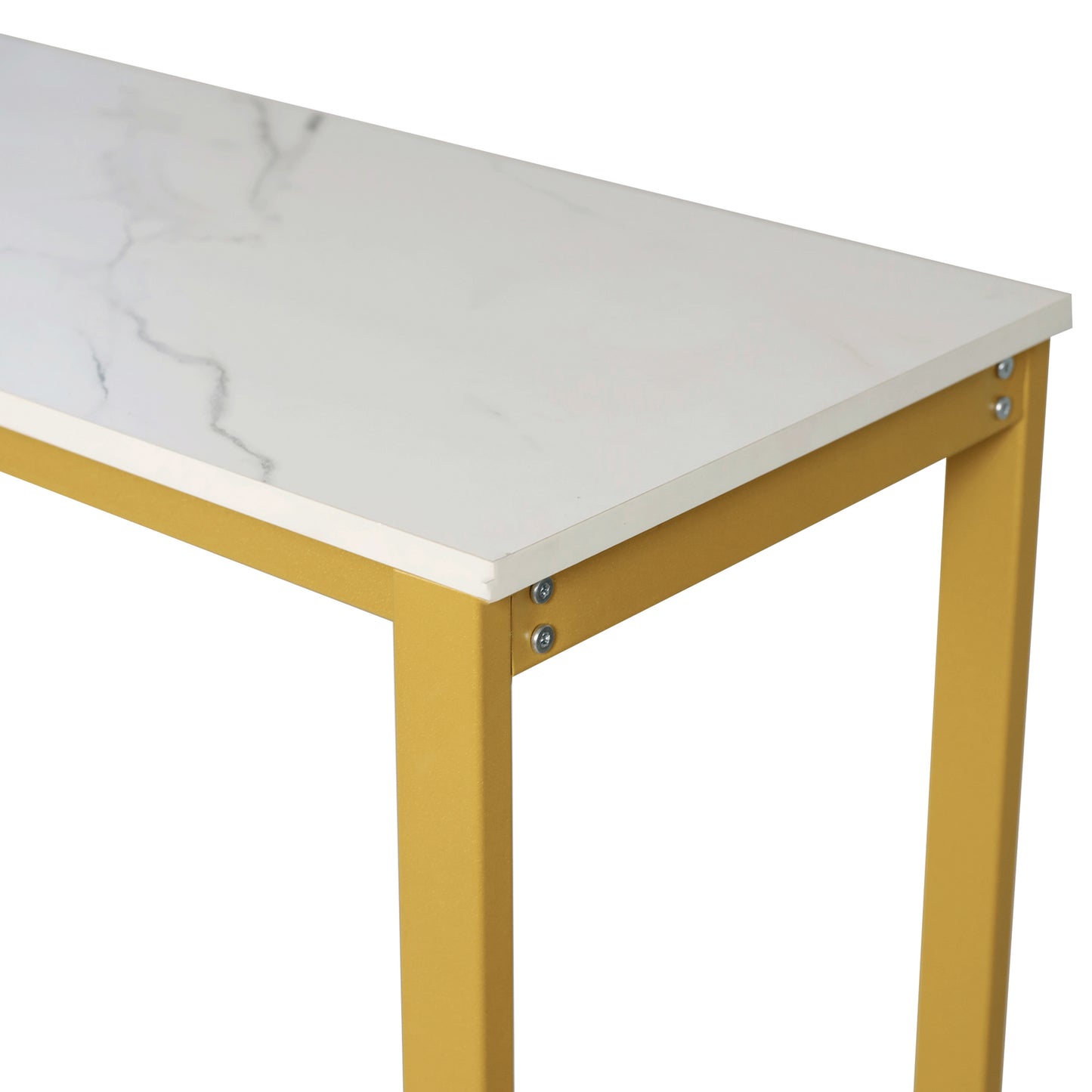 Jura Metal Bar and Wine Table with 2 Slanted Shelves for Bottle Storage and Hanging Glass Storage, Gold Frame with Marble Melamine Table Top Marble Top/Gold Frame