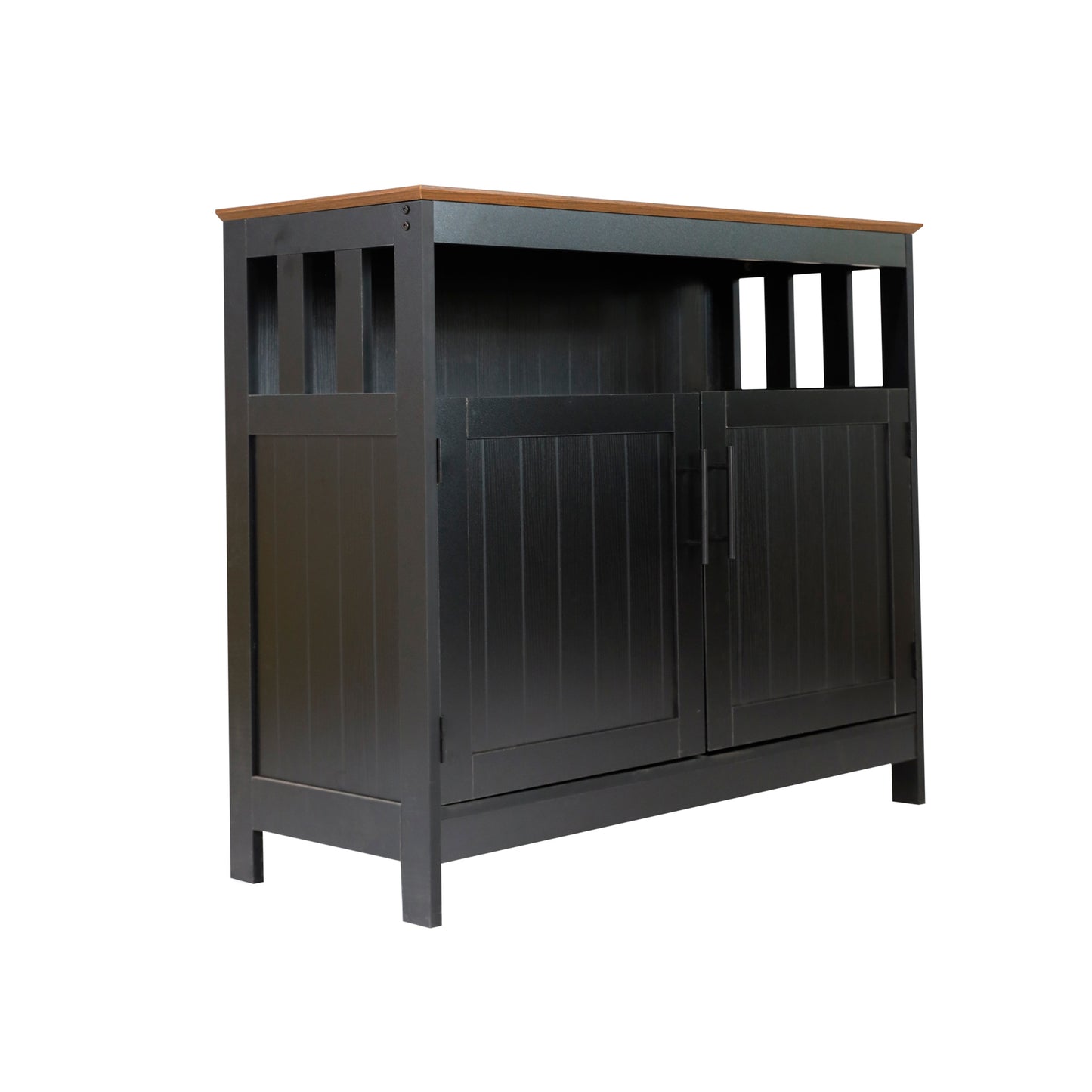 Mayfield 40" Classic Buffet and Sideboard with Double Door Storage Cabinet and Open Storage Shelf in Black with Walnut Finish Top Walnut Top/Black Frame