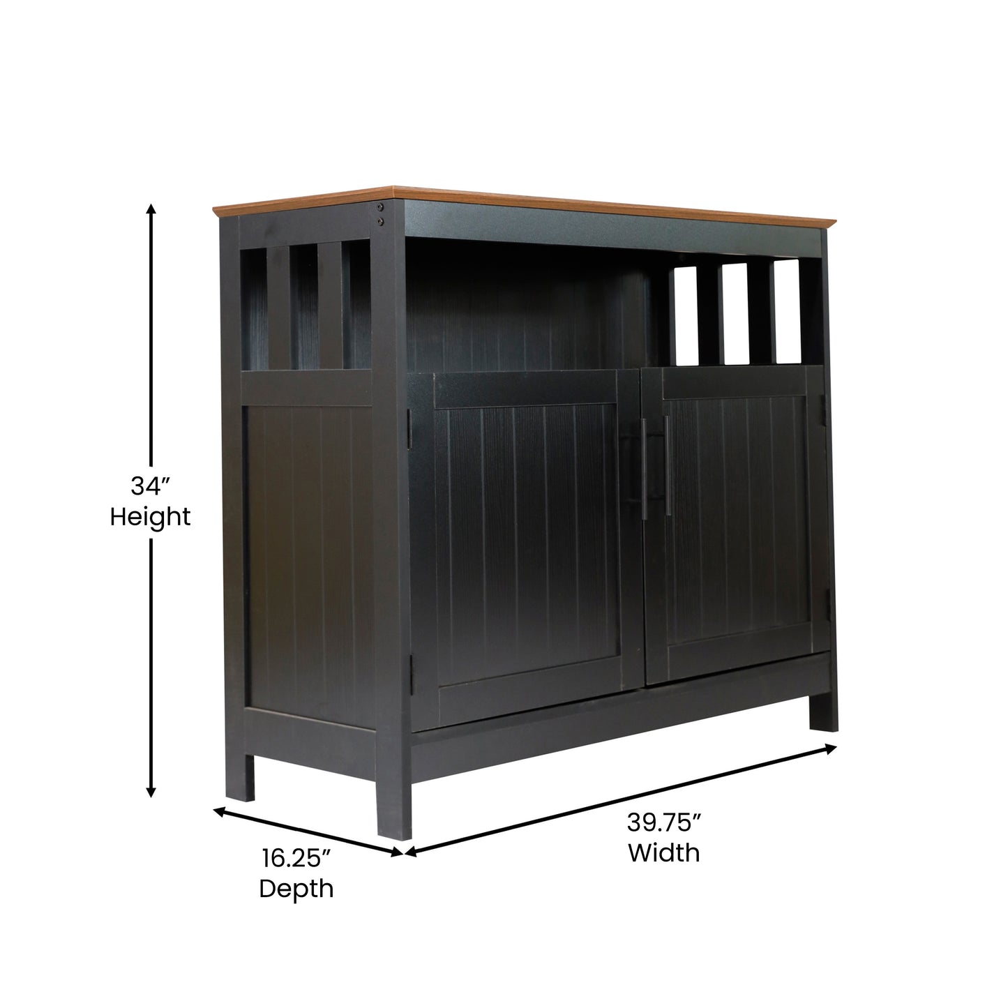 Mayfield 40" Classic Buffet and Sideboard with Double Door Storage Cabinet and Open Storage Shelf in Black with Walnut Finish Top Walnut Top/Black Frame
