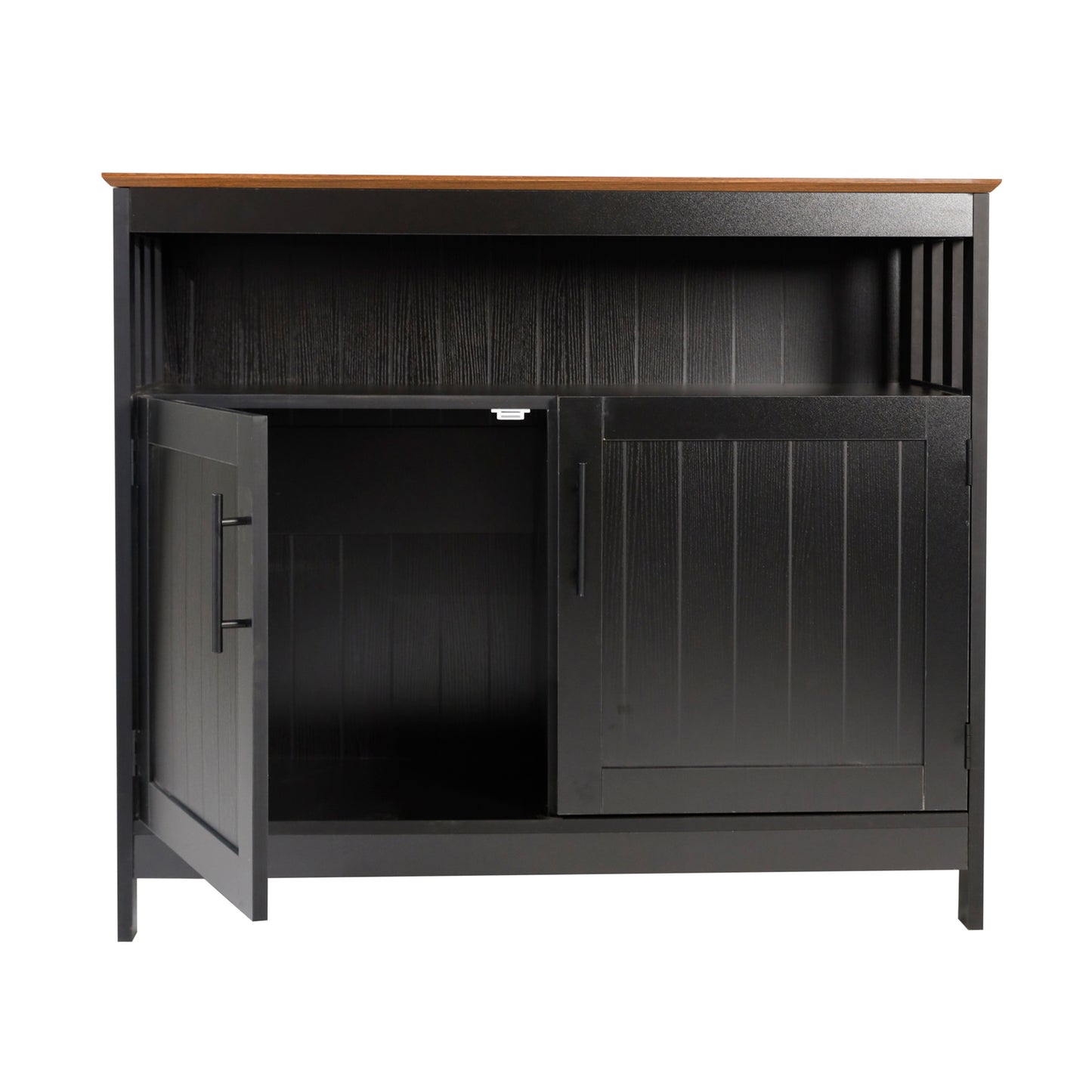 Mayfield 40" Classic Buffet and Sideboard with Double Door Storage Cabinet and Open Storage Shelf in Black with Walnut Finish Top Walnut Top/Black Frame