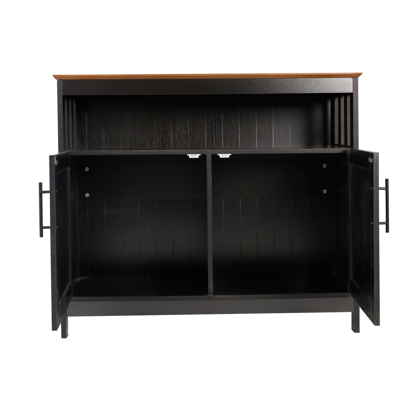 Mayfield 40" Classic Buffet and Sideboard with Double Door Storage Cabinet and Open Storage Shelf in Black with Walnut Finish Top Walnut Top/Black Frame