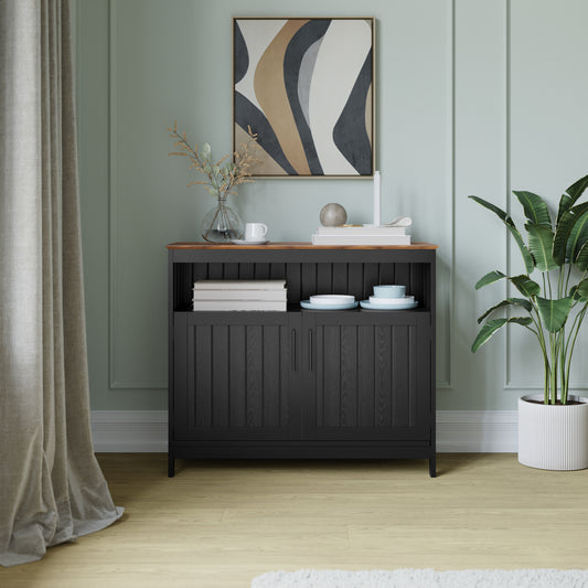 Mayfield 40" Classic Buffet and Sideboard with Double Door Storage Cabinet and Open Storage Shelf in Black with Walnut Finish Top Walnut Top/Black Frame NAN-F-HY-B23108-BLWAL-GG
