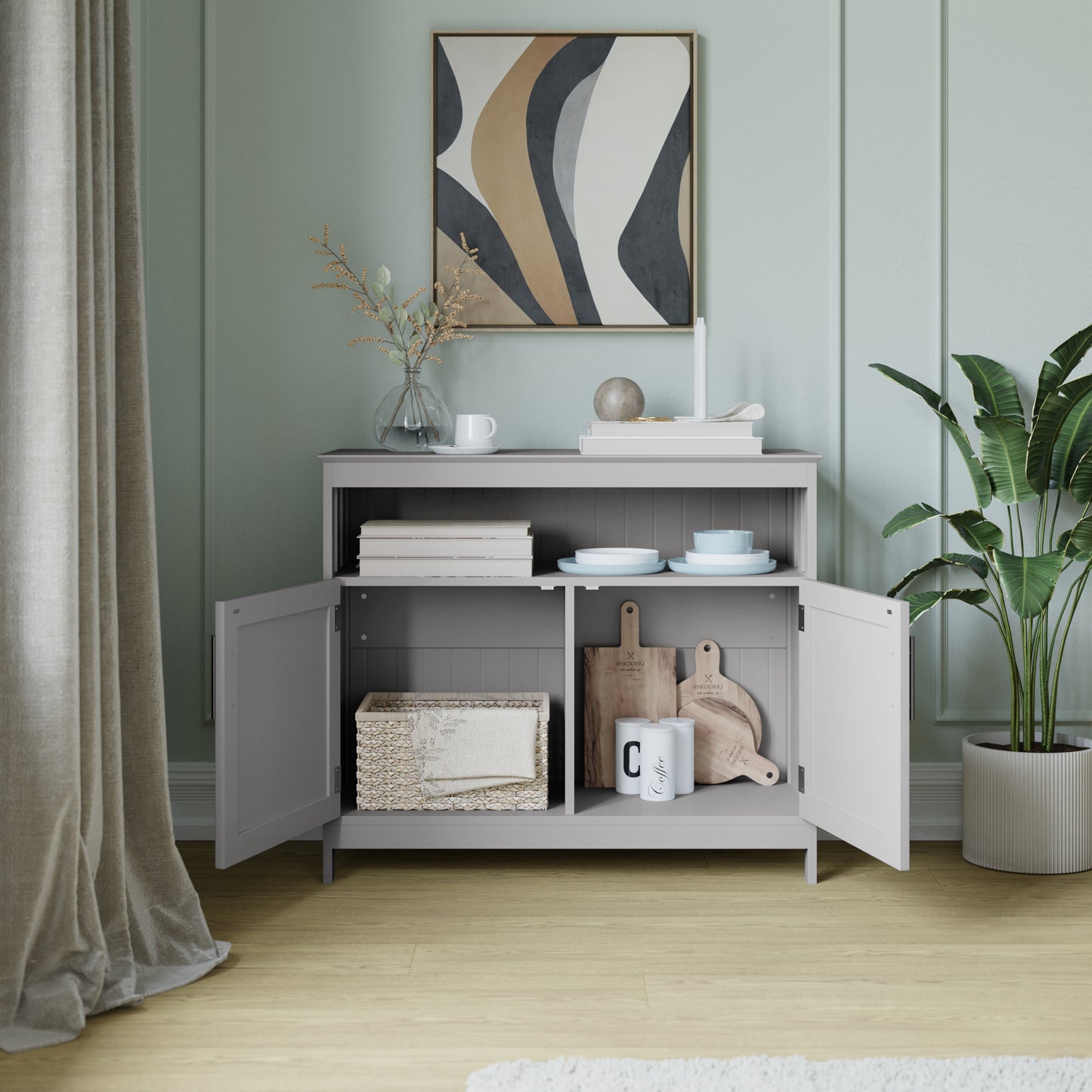 Mayfield 40" Classic Buffet and Sideboard with Double Door Storage Cabinet and Open Storage Shelf in Gray Gray