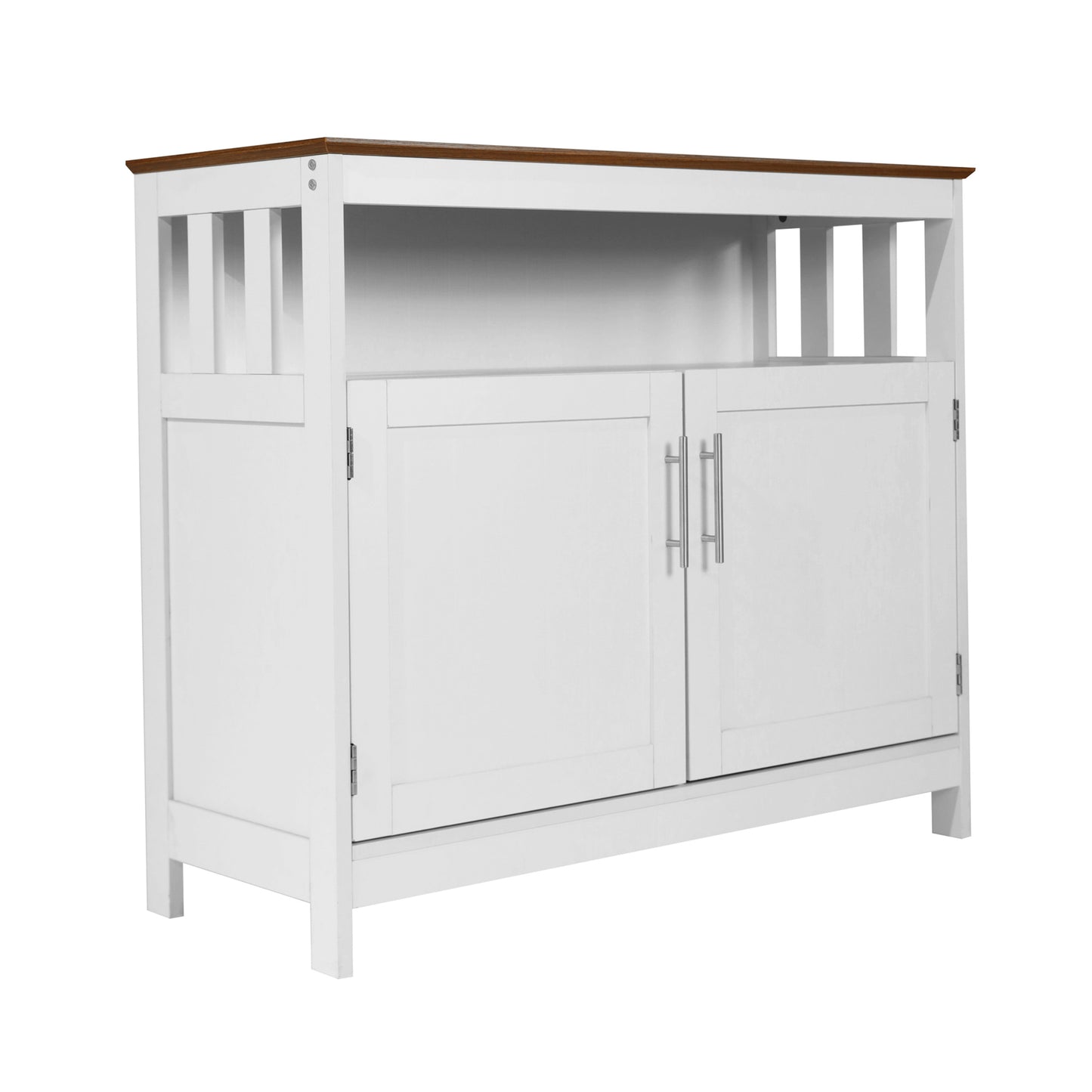Mayfield 40" Classic Buffet and Sideboard with Double Door Storage Cabinet and Open Storage Shelf in White with Walnut Finish Top Walnut Top/White Frame