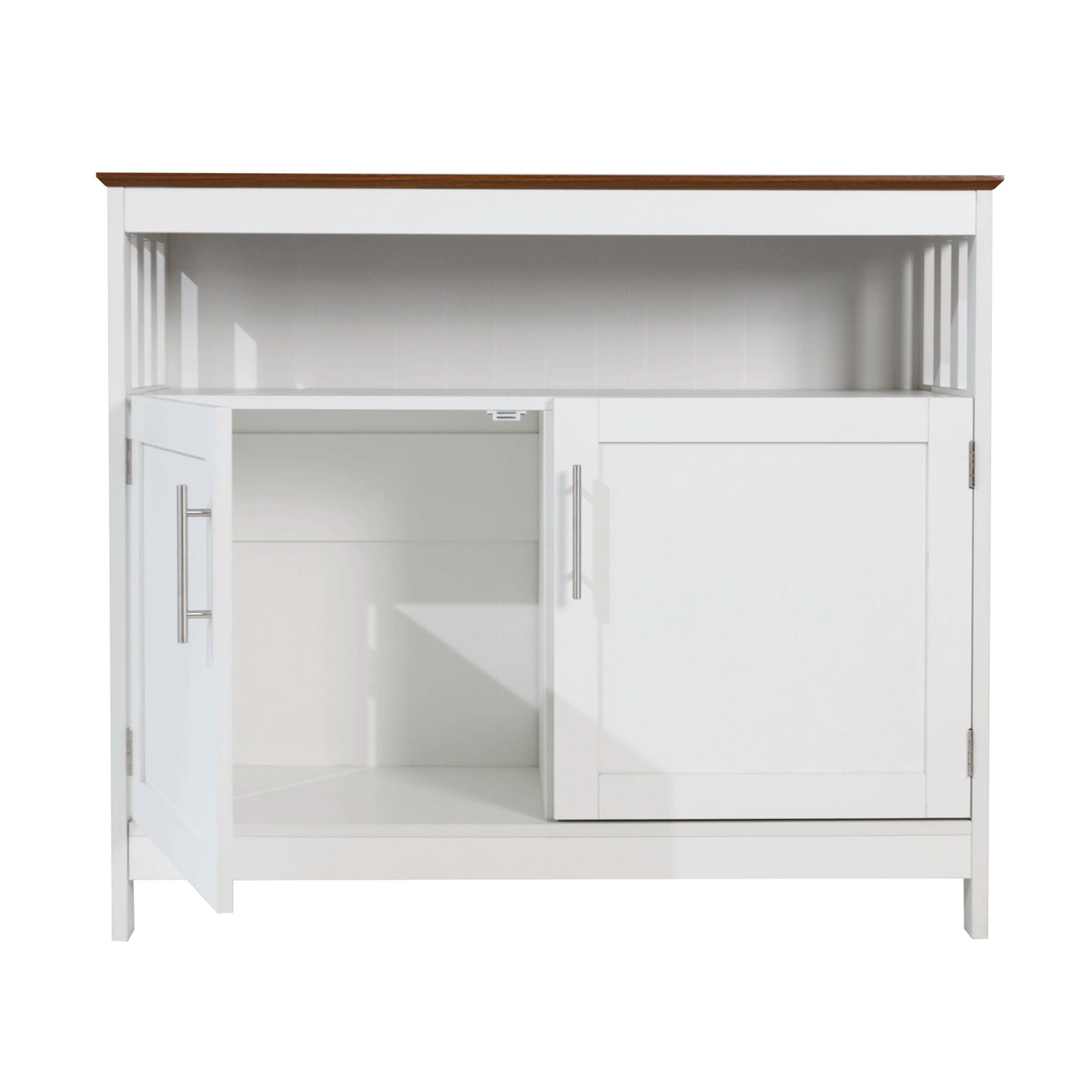 Mayfield 40" Classic Buffet and Sideboard with Double Door Storage Cabinet and Open Storage Shelf in White with Walnut Finish Top Walnut Top/White Frame