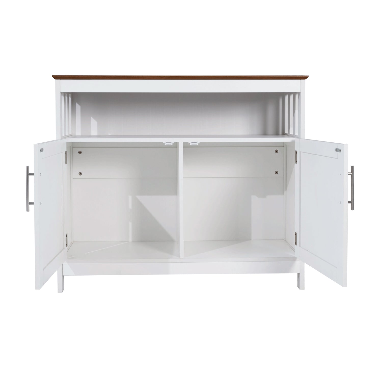 Mayfield 40" Classic Buffet and Sideboard with Double Door Storage Cabinet and Open Storage Shelf in White with Walnut Finish Top Walnut Top/White Frame
