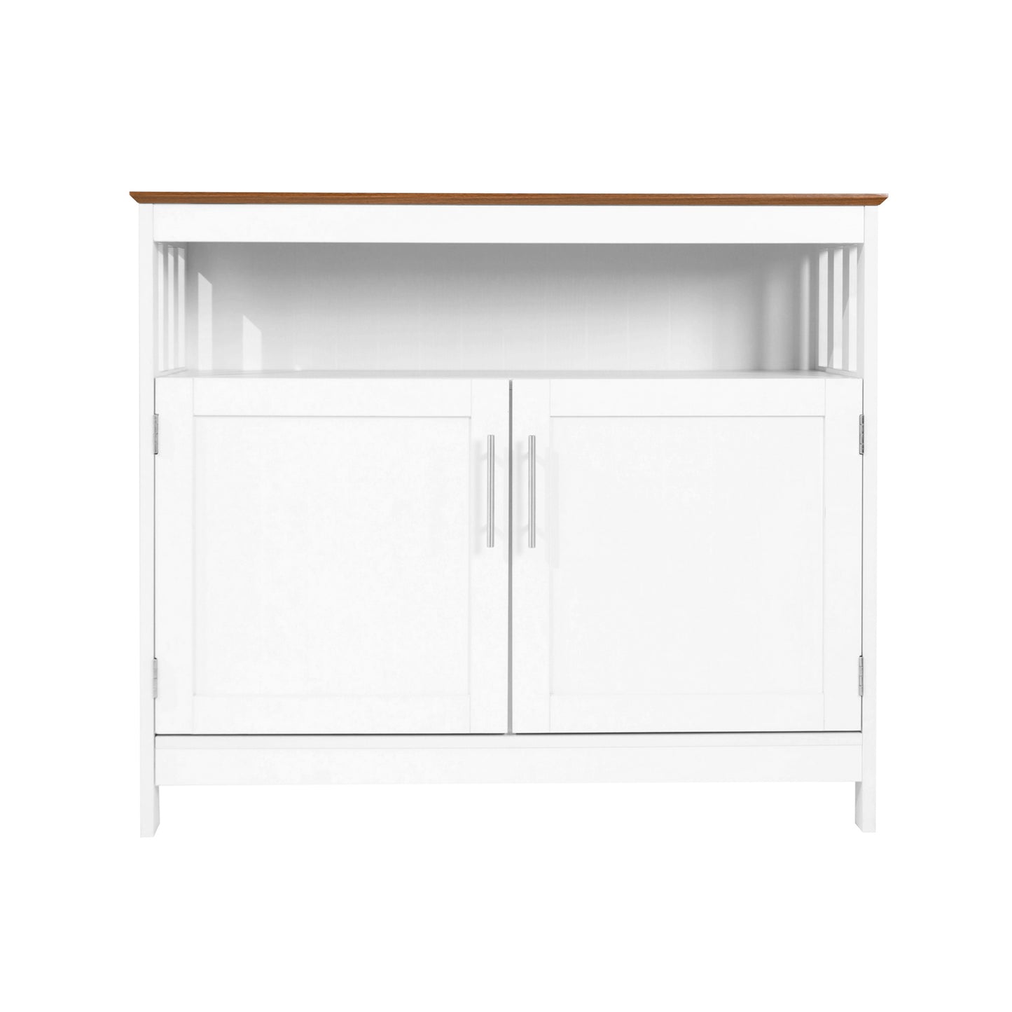 Mayfield 40" Classic Buffet and Sideboard with Double Door Storage Cabinet and Open Storage Shelf in White with Walnut Finish Top Walnut Top/White Frame