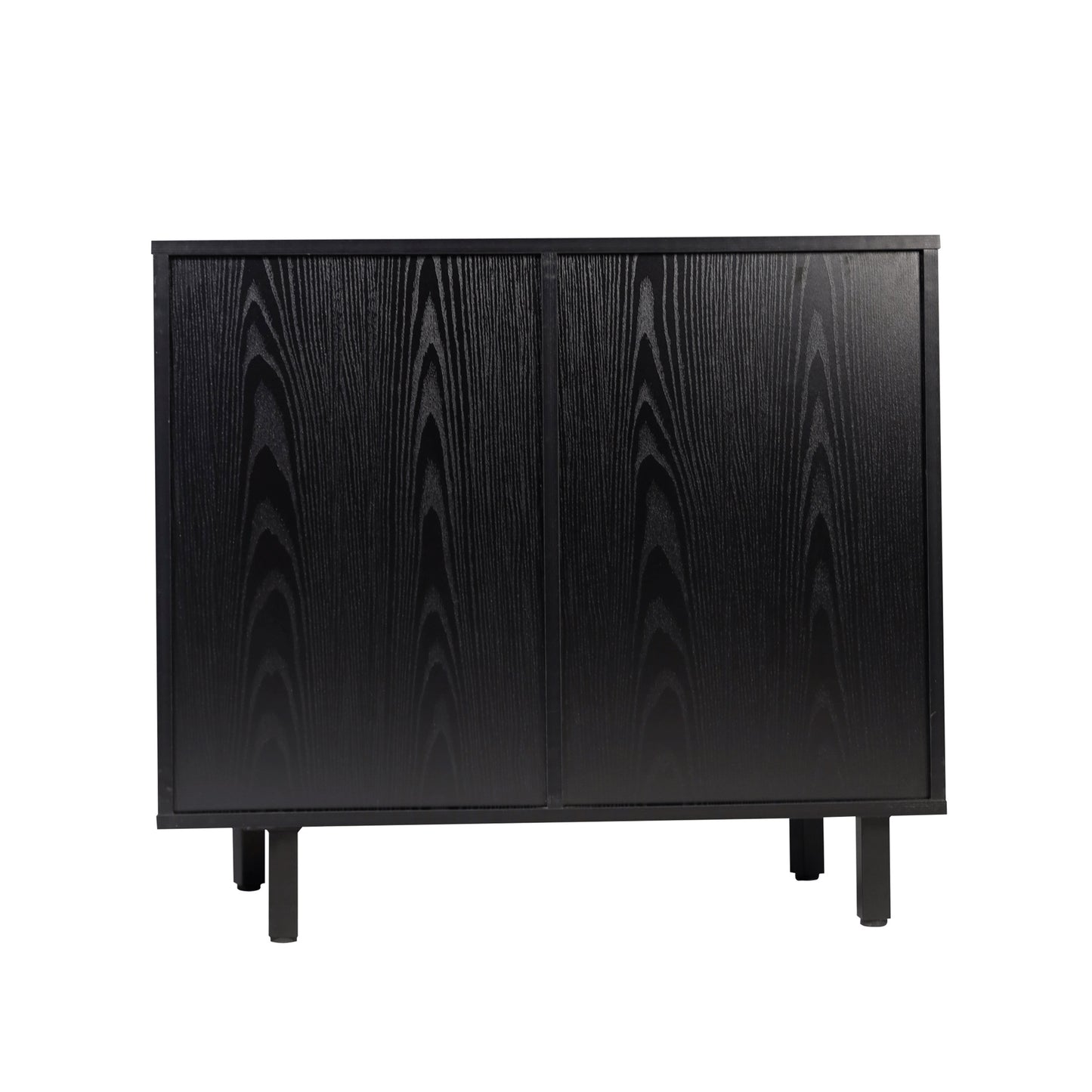 Elmont Classic Bar and Sideboard with Shaker Style Single Door Cabinet with Hanging Glass Storage and Open Bottle Shelves, Black Black