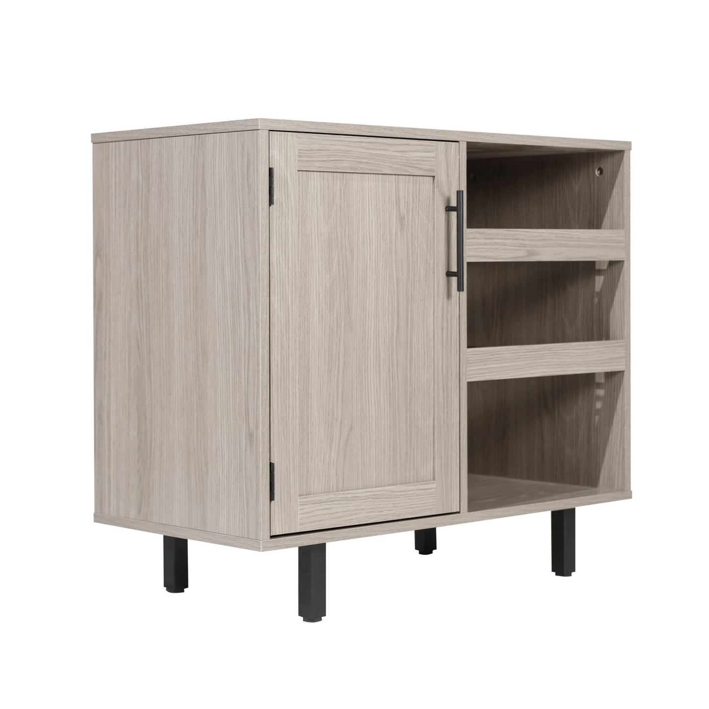 Elmont Classic Bar and Sideboard with Shaker Style Single Door Cabinet with Hanging Glass Storage and Open Bottle Shelves, Gray Gray