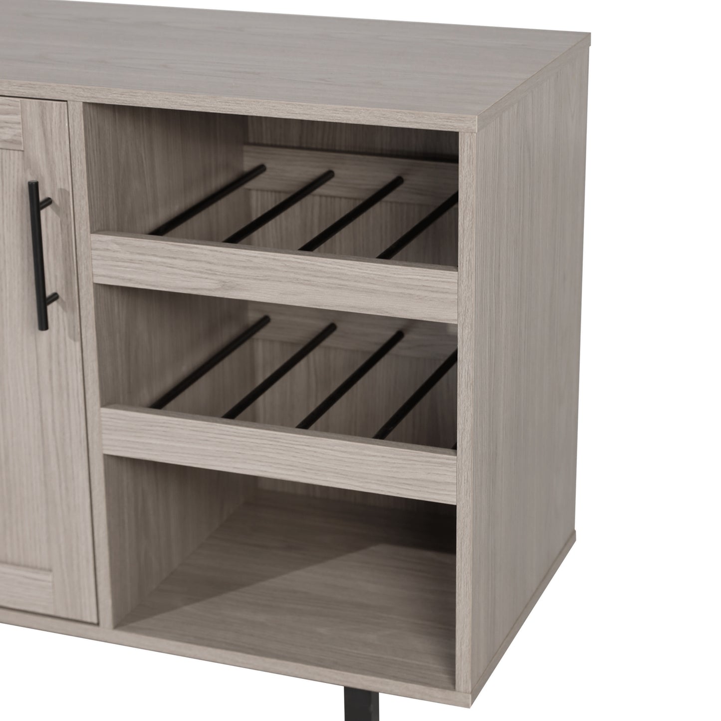 Elmont Classic Bar and Sideboard with Shaker Style Single Door Cabinet with Hanging Glass Storage and Open Bottle Shelves, Gray Gray