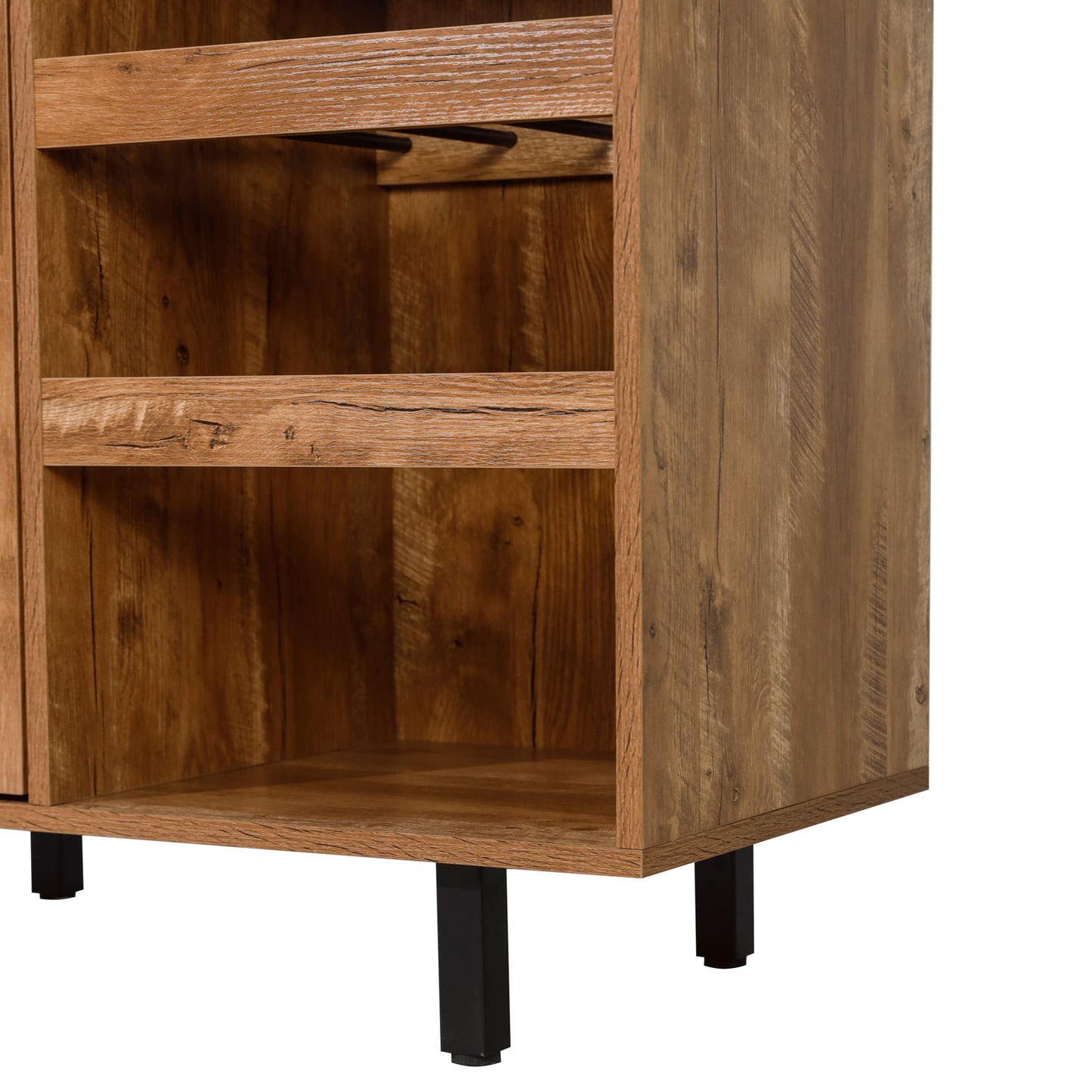 Elmont Classic Bar and Sideboard with Shaker Style Single Door Cabinet with Hanging Glass Storage and Open Bottle Shelves, Light Brown Light Brown